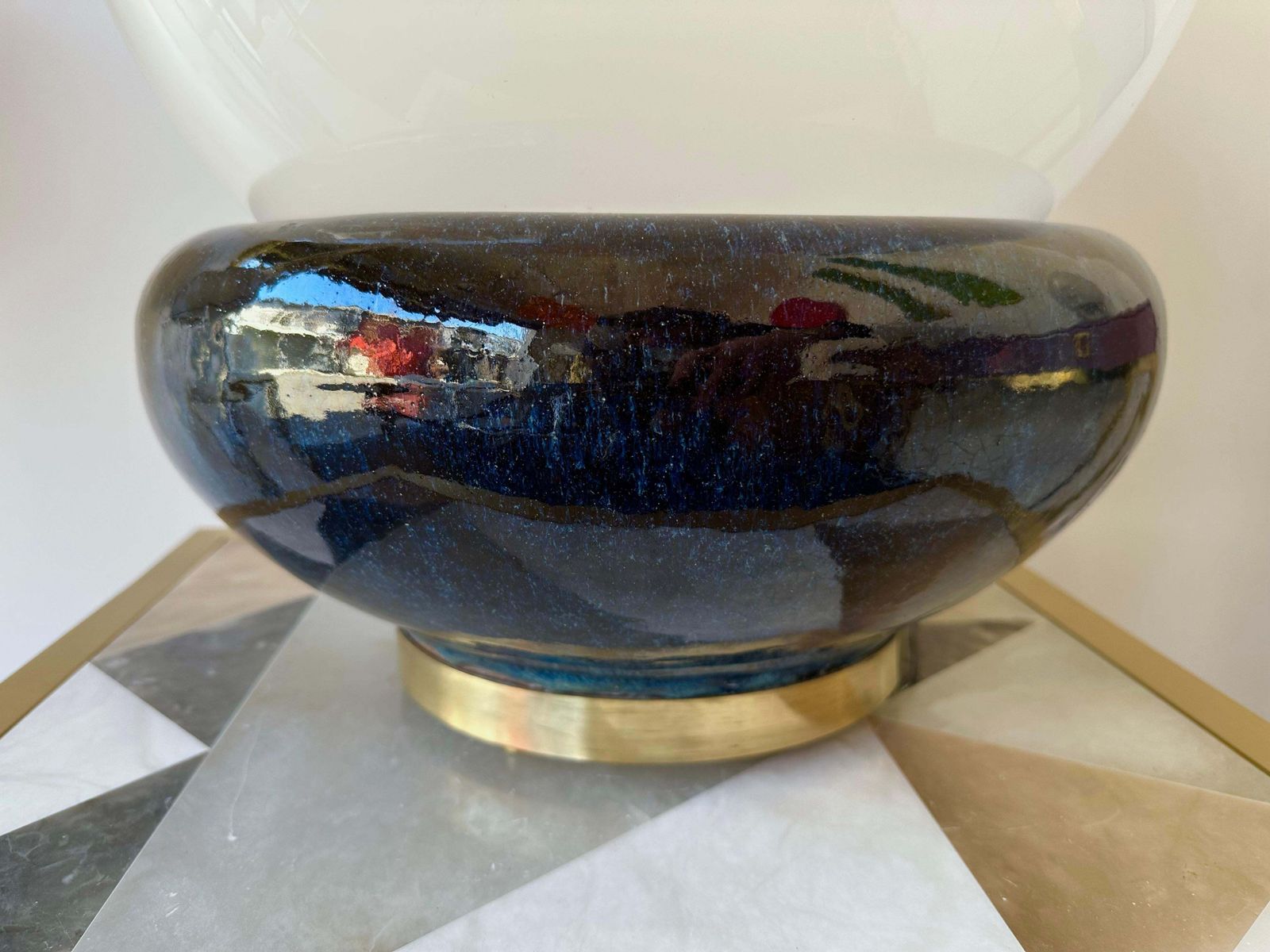 Large Contemporary Brass Murano Glass And Ceramic Lamp, Italy photo Lighting