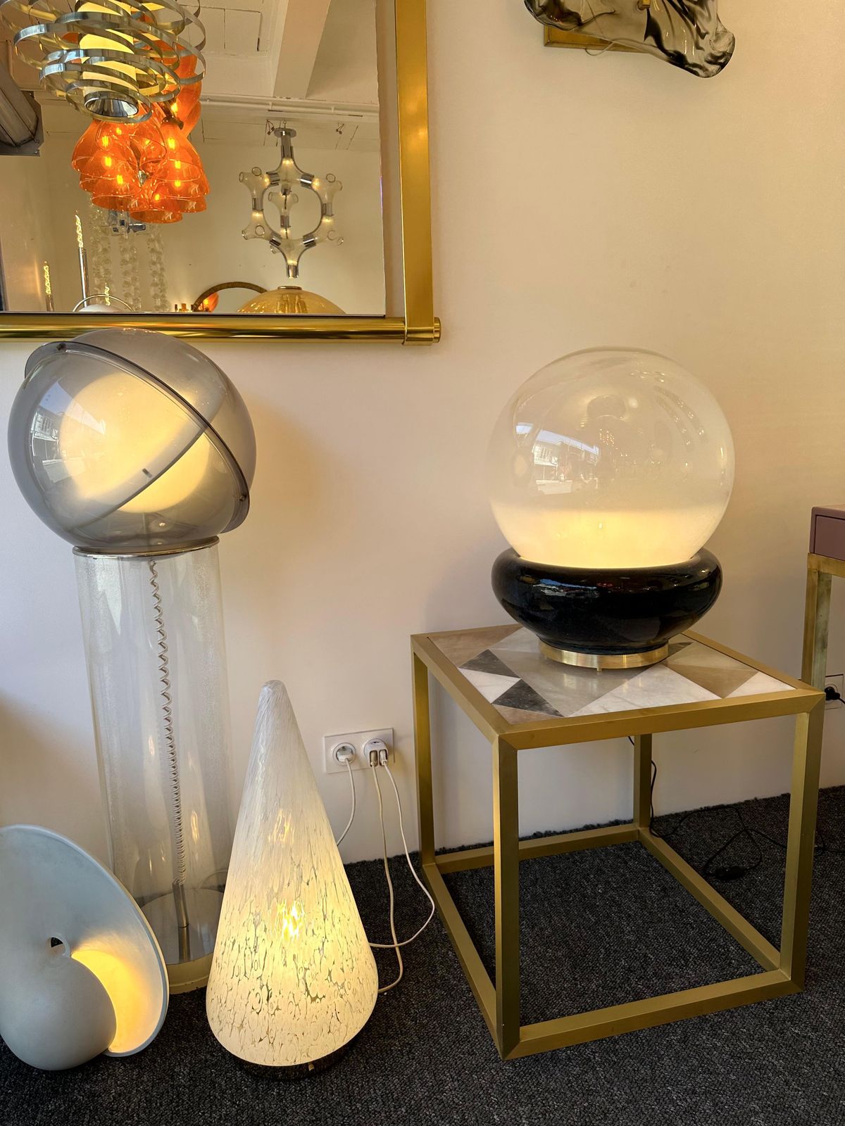 Lighting Large Contemporary Brass Murano Glass And Ceramic Lamp, Italy photo