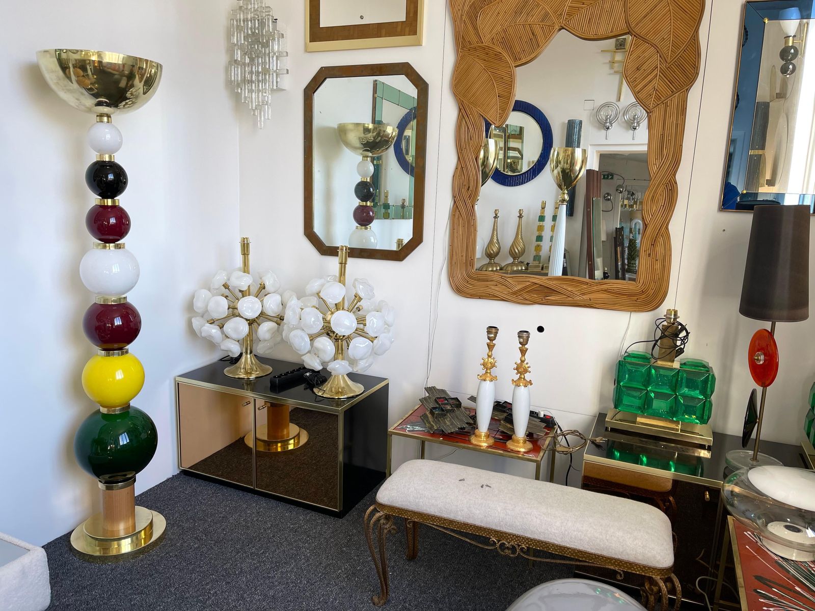 Lighting Contemporary Brass Murano Glass Atomo Ball Floor Lamp, Italy photo
