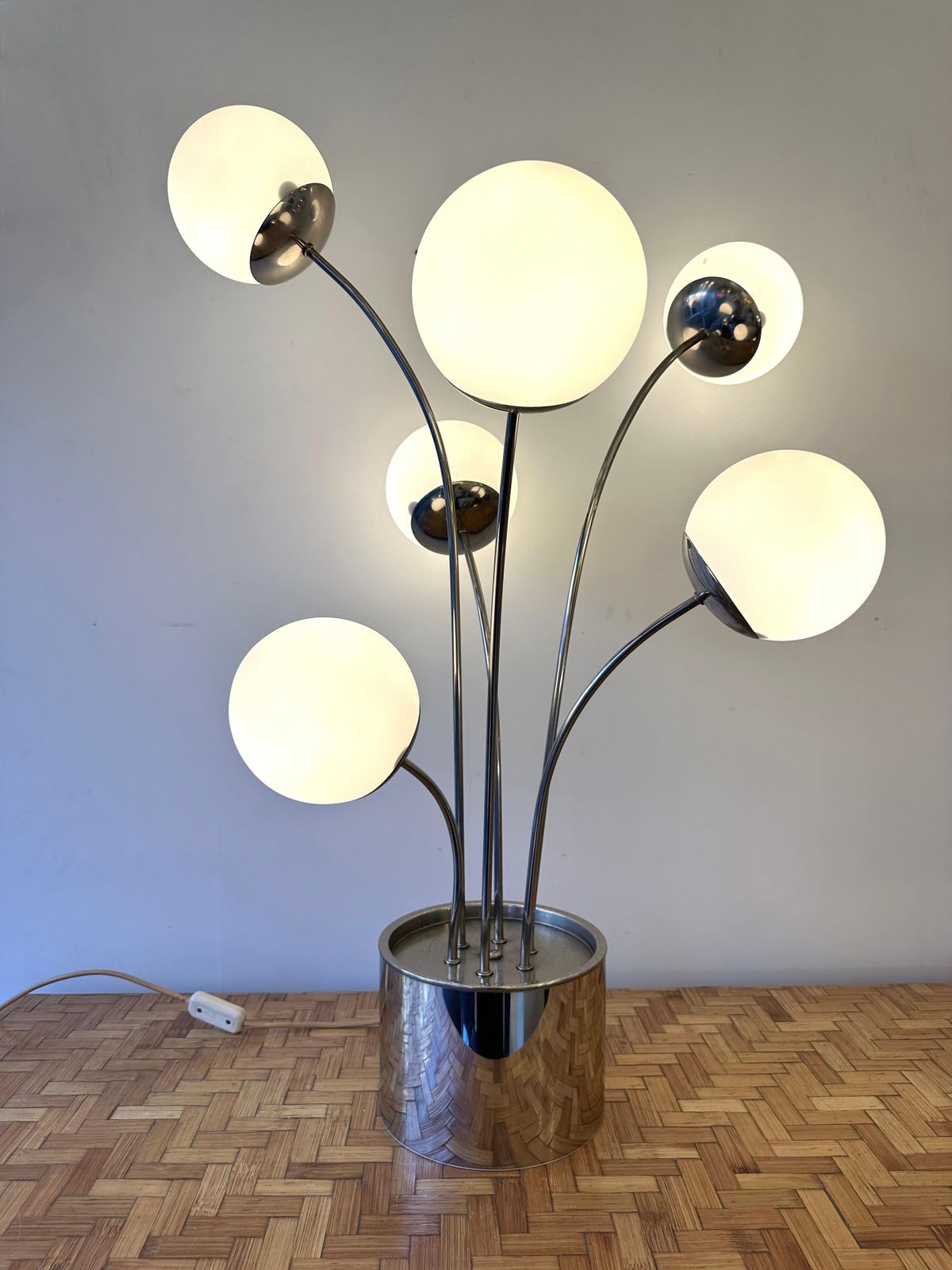 Lamp Metal And Opaline Glass By Pia Guidetti Crippa For Lumi, Italy, 1970s photo for sale
