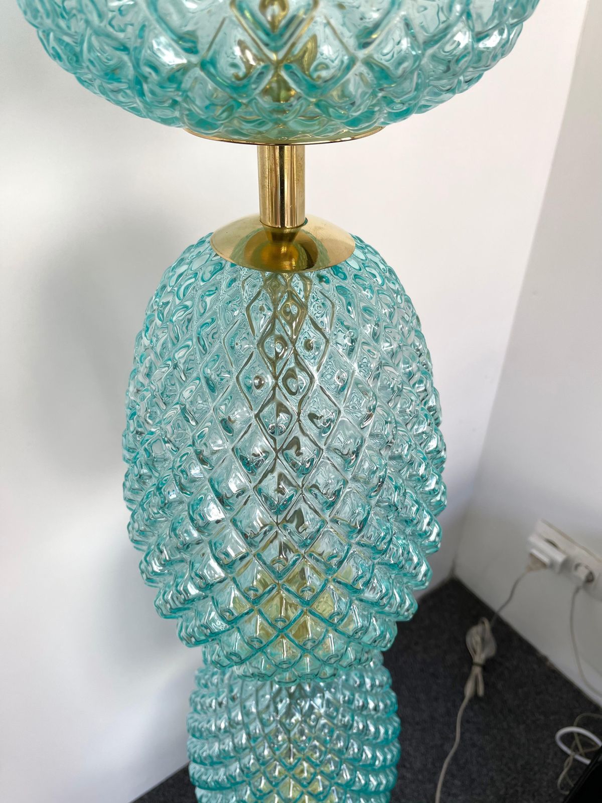 Contemporary Brass Pineapple Murano Glass Floor Lamp, Italy photo for sale