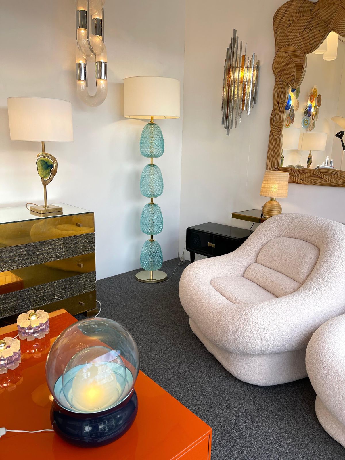 photo for sale Contemporary Brass Pineapple Murano Glass Floor Lamp, Italy