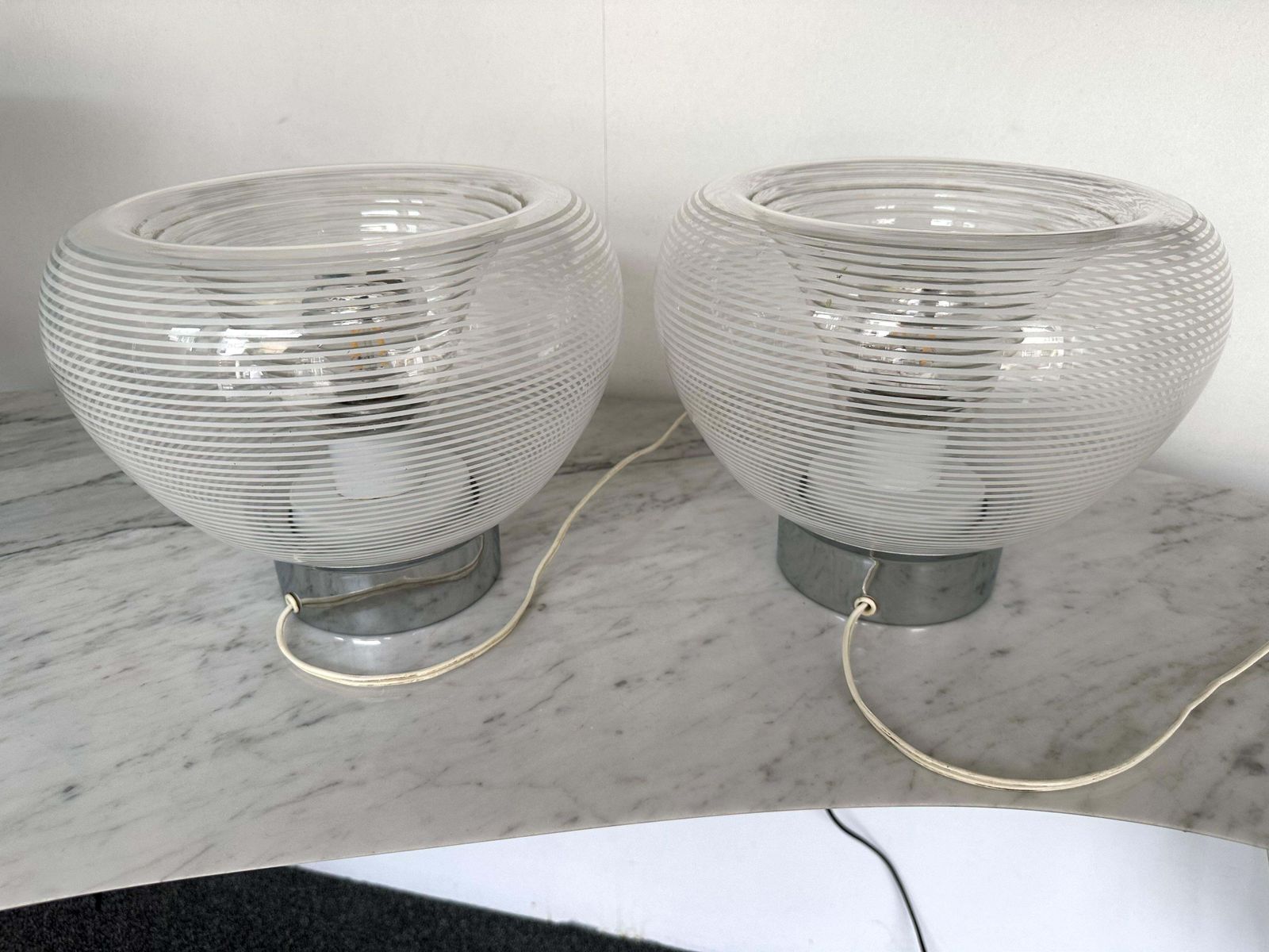 Pair Of Stripe Murano Glass And Metal Chrome Lamps By Veart, Italy, 1970s photo 2822.0