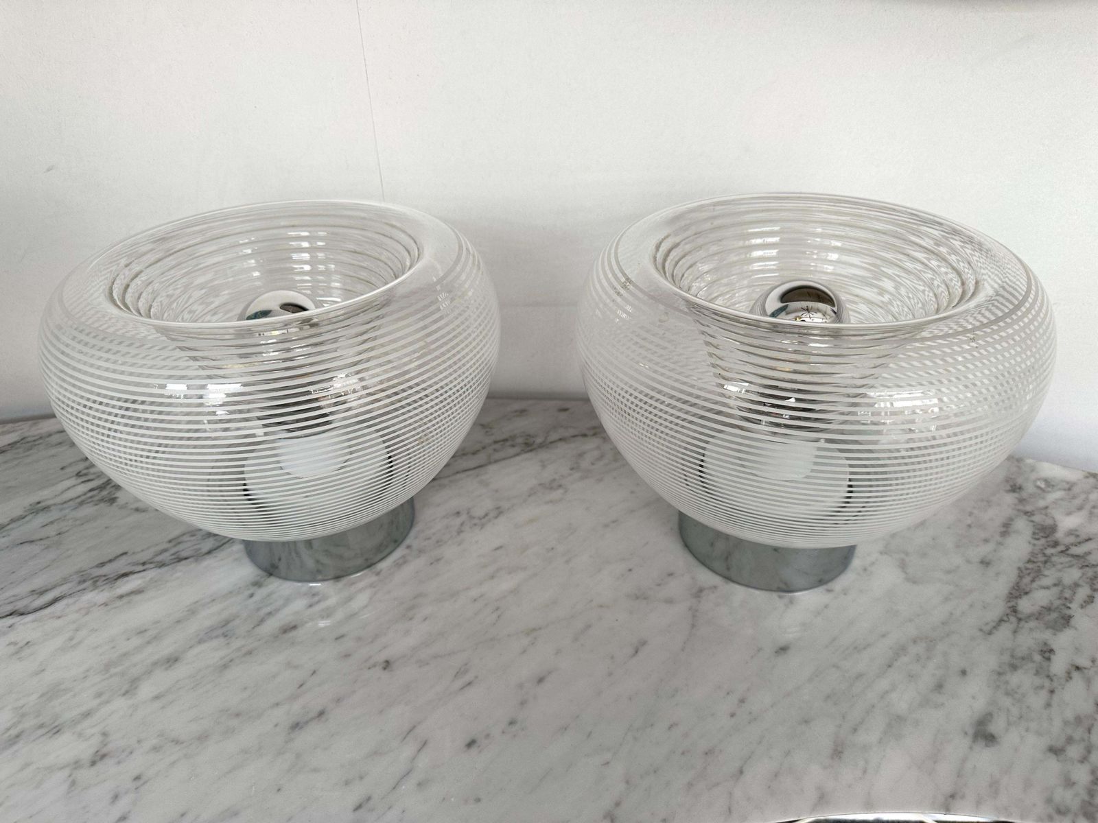 Pair Of Stripe Murano Glass And Metal Chrome Lamps By Veart, Italy, 1970s photo vinterior