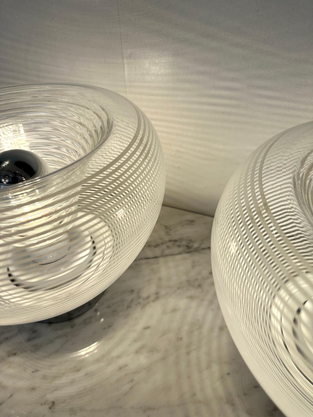 Pair Of Stripe Murano Glass And Metal Chrome Lamps By Veart, Italy, 1970s photo buy