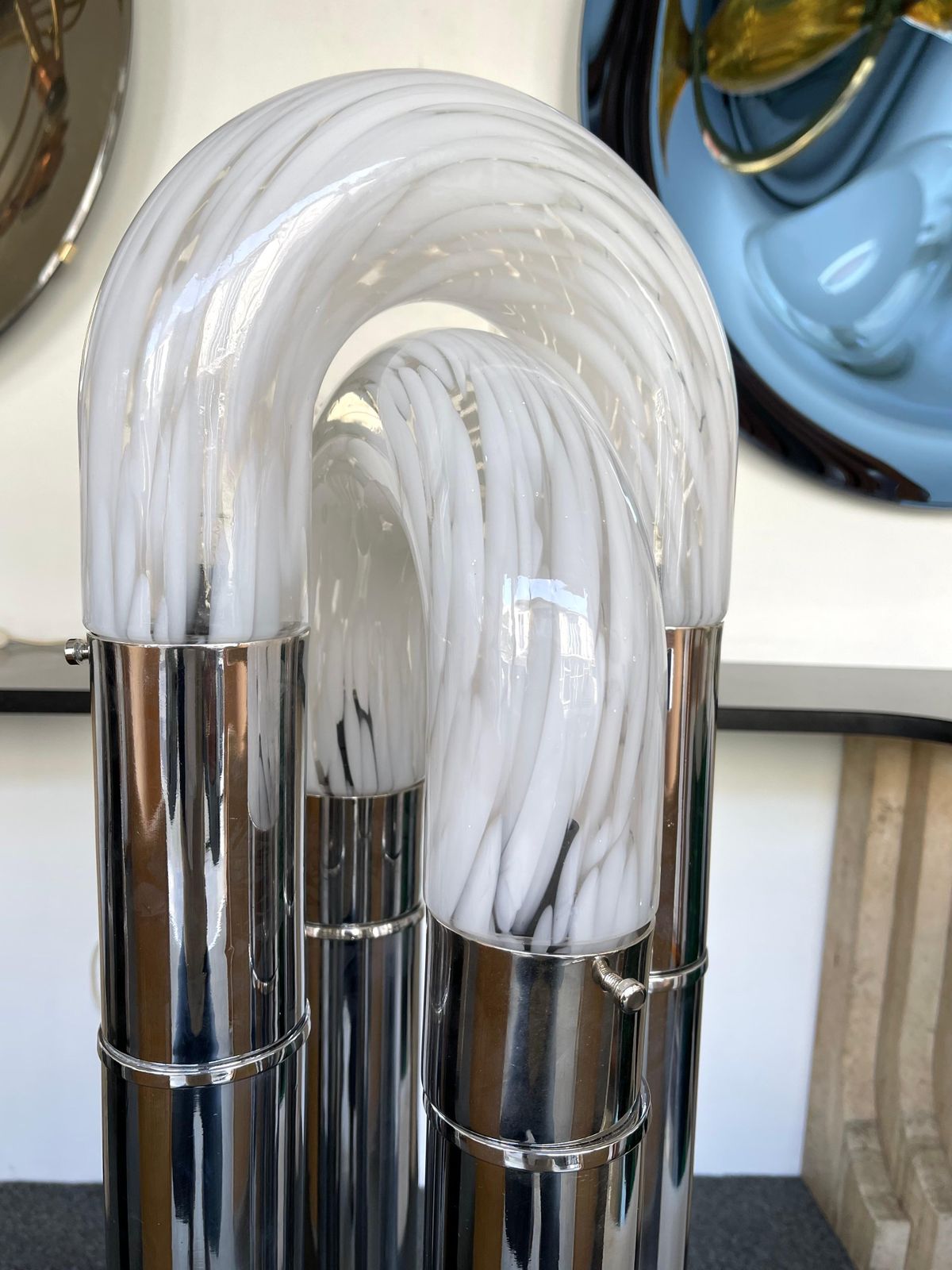 Mid Century Modern Ring Floor Lamp Murano Glass Metal By Mazzega, Italy, 1970s photo vintage
