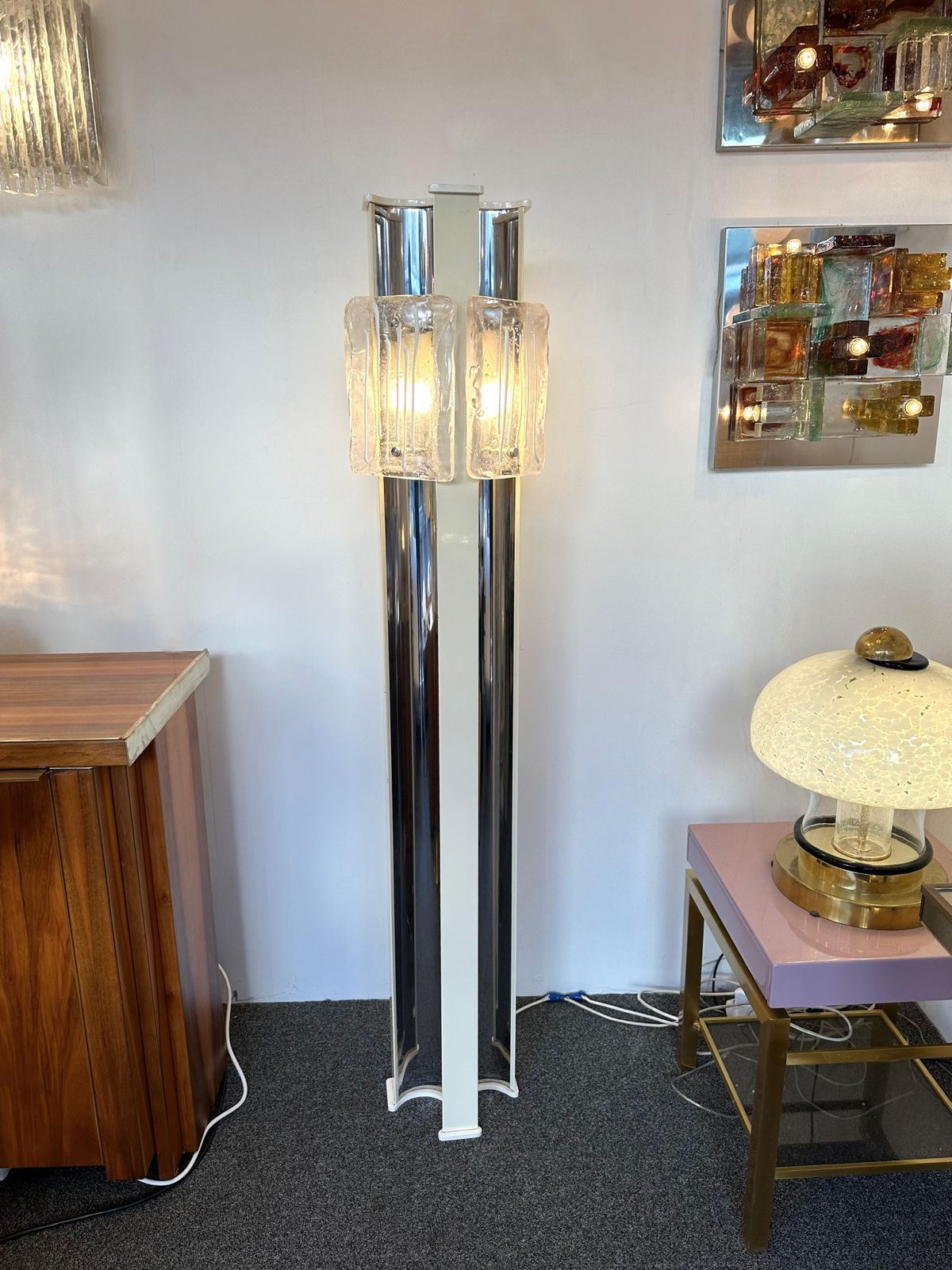 Mid Century Modern Murano Glass And Metal Floor Lamp By Esperia, Italy, 1970s photo Lighting