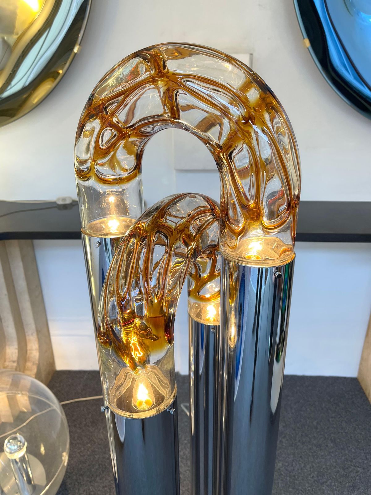 Mid Century Modern Ring Floor Lamp Murano Glass Metal By Mazzega, Italy, 1970s photo 4447.0