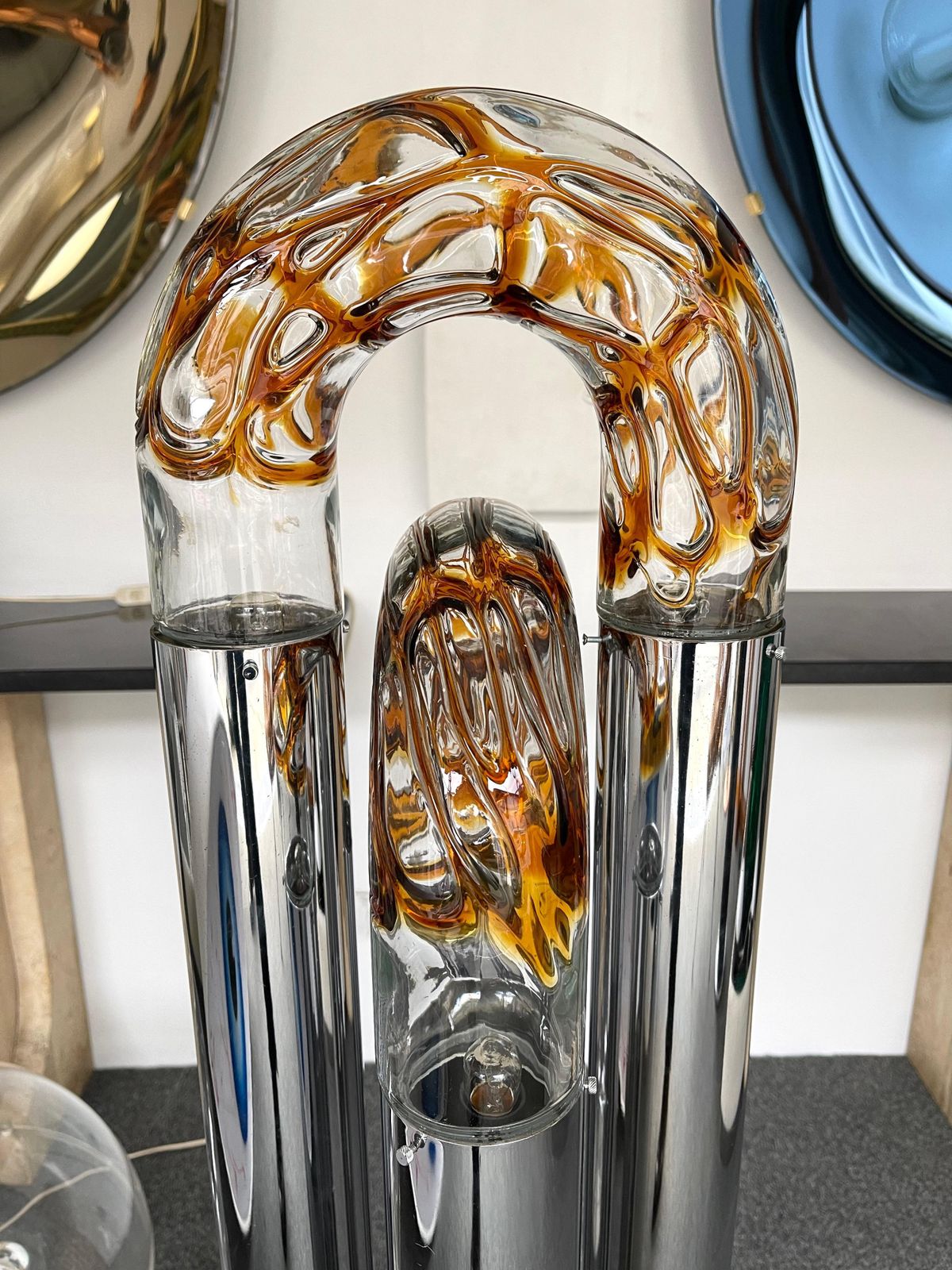 Lighting Mid Century Modern Ring Floor Lamp Murano Glass Metal By Mazzega, Italy, 1970s photo