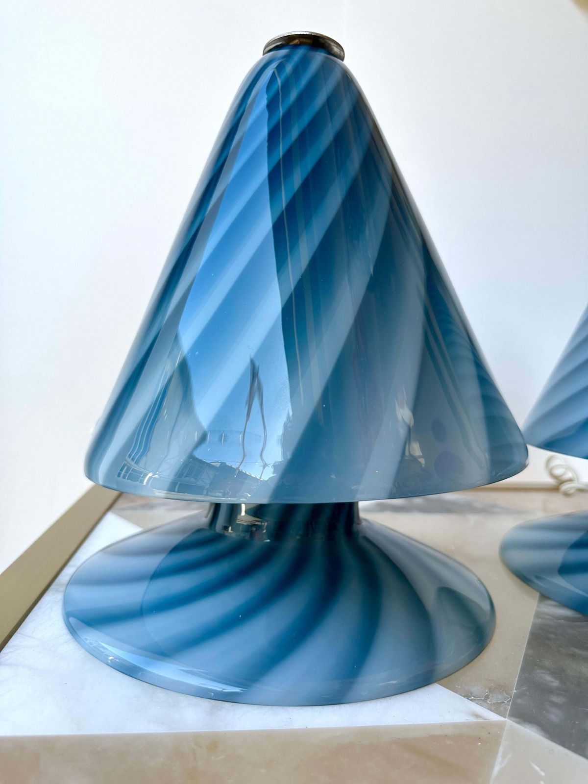 photo furniture Pair Of Blue Spiral Murano Glass Lamps By La Murrina, Italy, 1970s