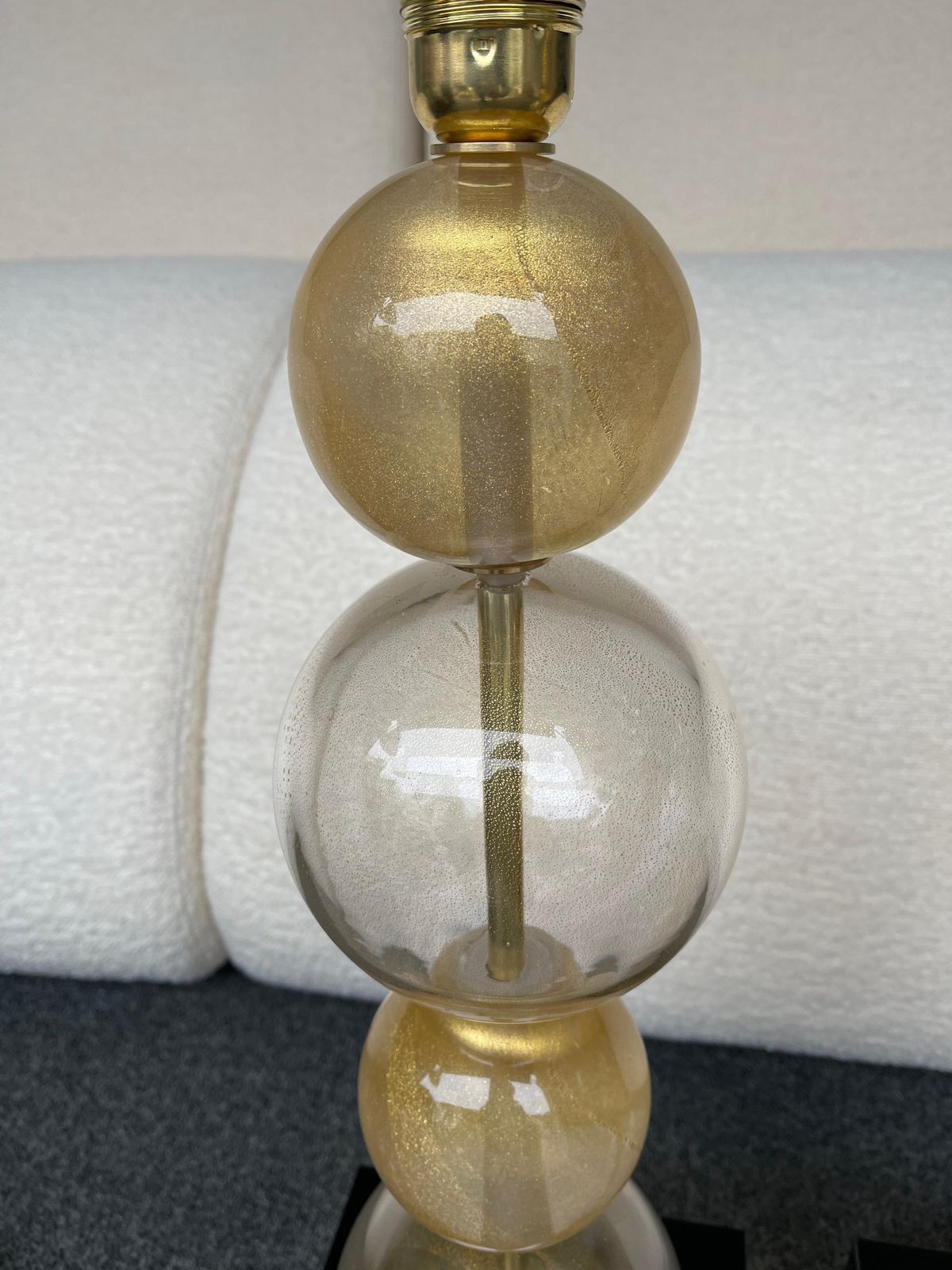 photo for sale Contemporary Pair Of Gold Bubble Murano Glass And Brass Lamps, Italy