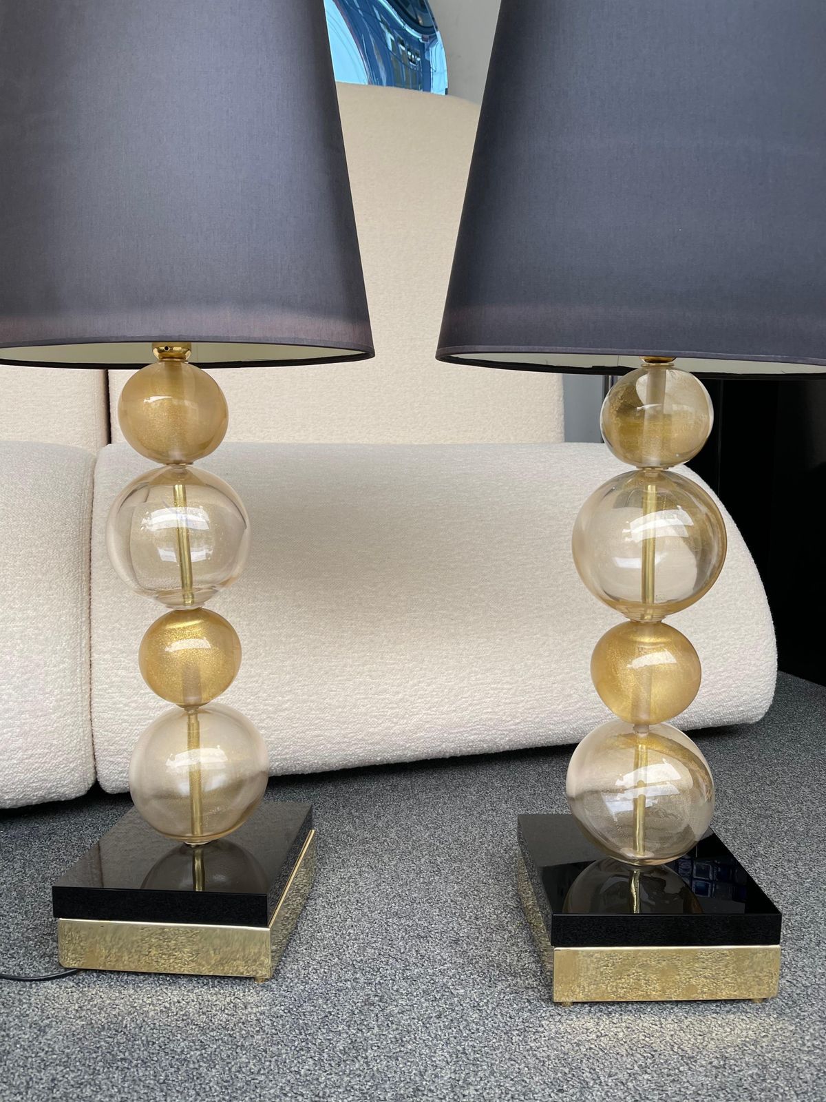 Lighting Contemporary Pair Of Gold Bubble Murano Glass And Brass Lamps, Italy photo