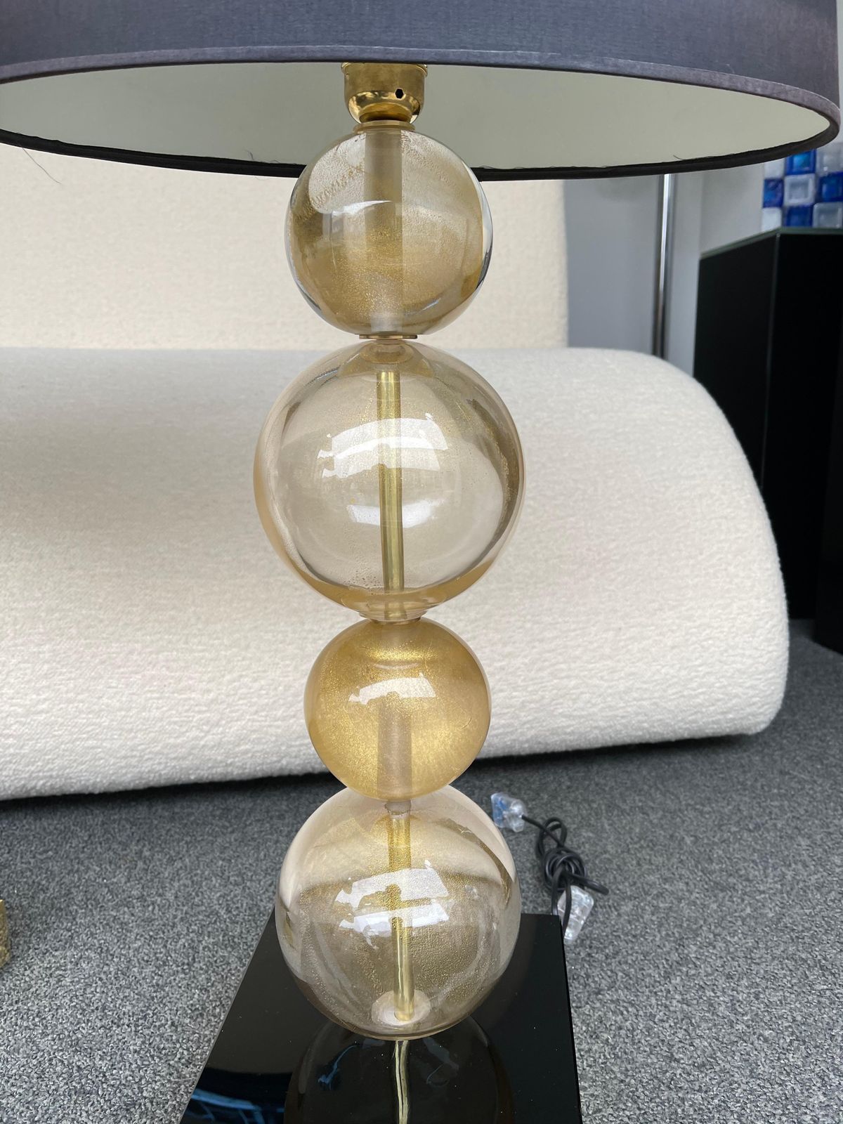photo vinterior Contemporary Pair Of Gold Bubble Murano Glass And Brass Lamps, Italy