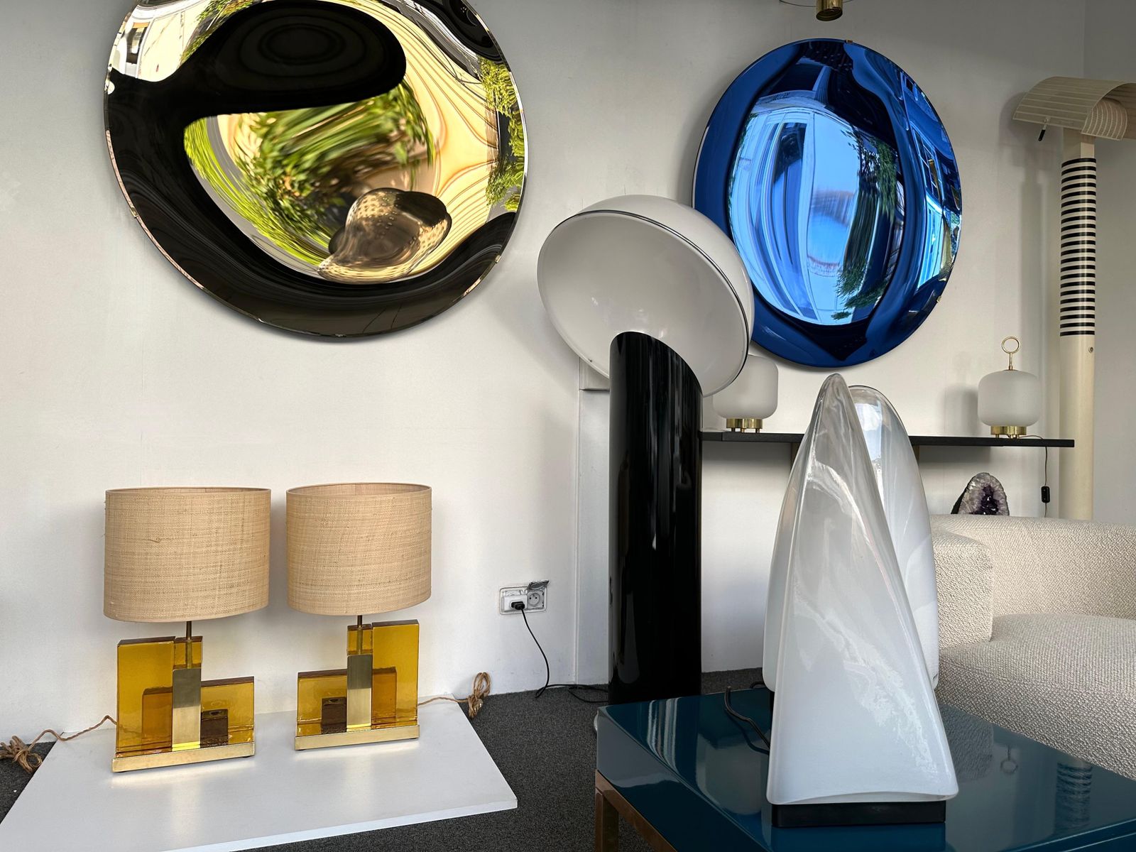 3335.0 Contemporary Pair Of Lamps Cubic Yellow Amber Murano Glass And Brass, Italy photo