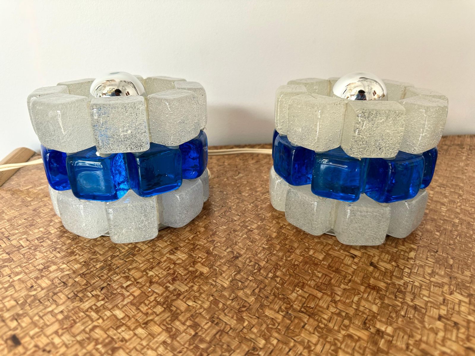 Pair Of Round Bubble Glass Lamps By Poliarte, Italy, 1970s photo vinterior