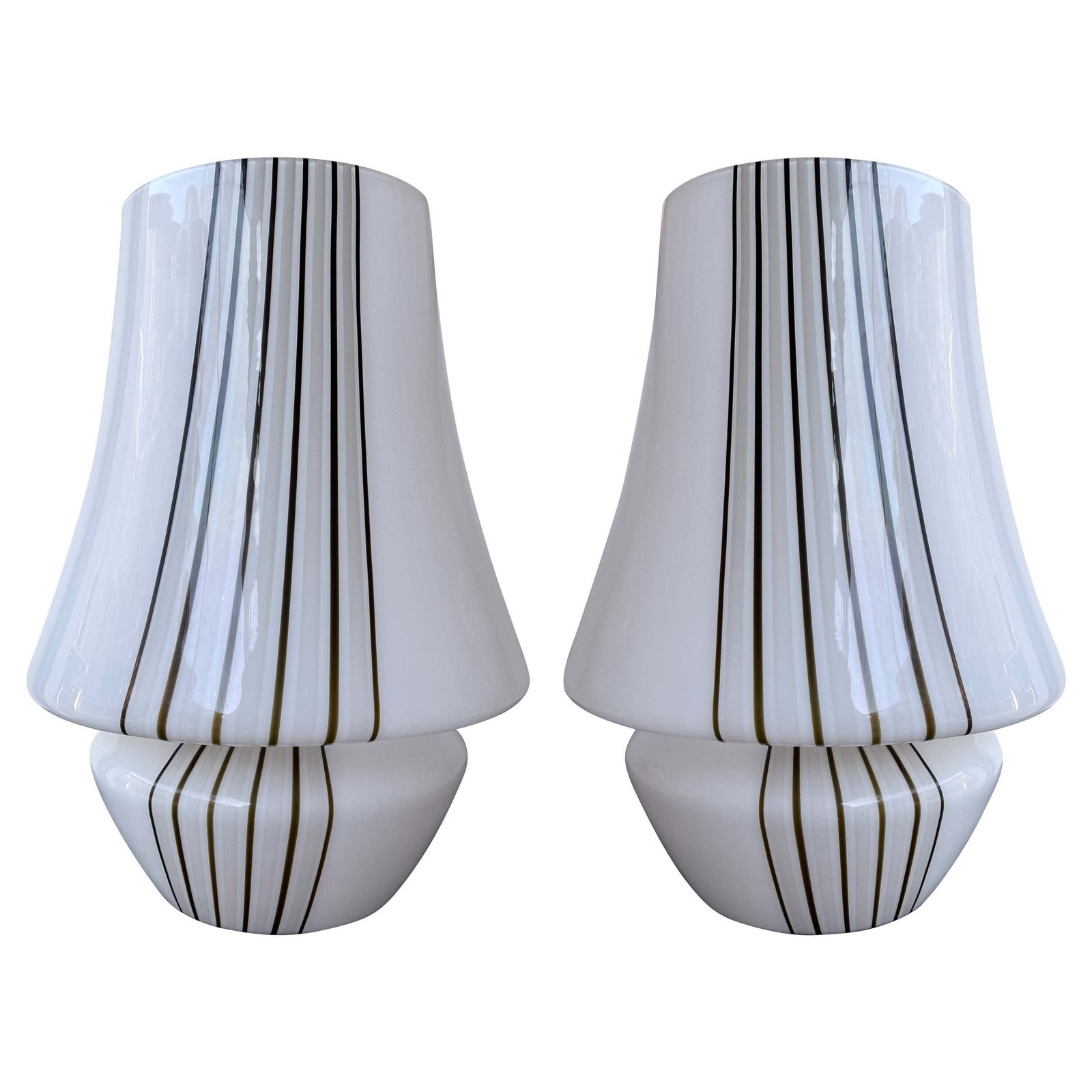 Pair Of Large Stripe Murano Glass Lamps, Italy, 1970s