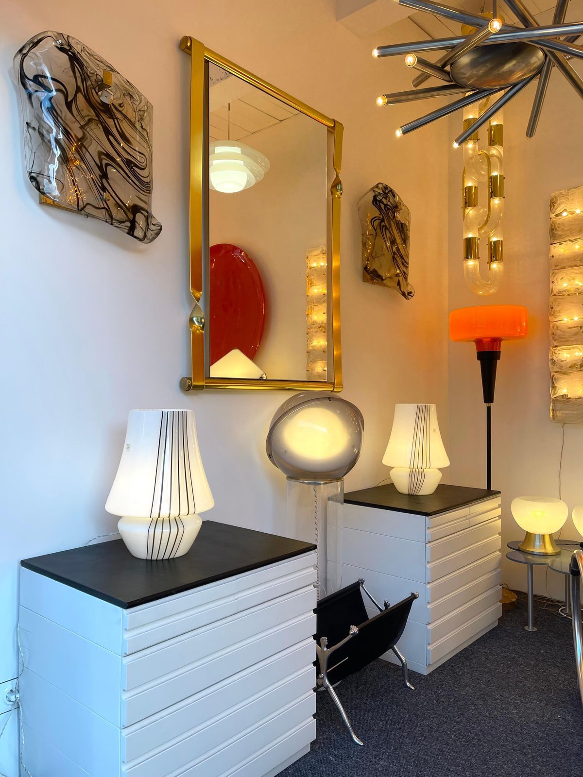 photo buy Pair Of Large Stripe Murano Glass Lamps, Italy, 1970s