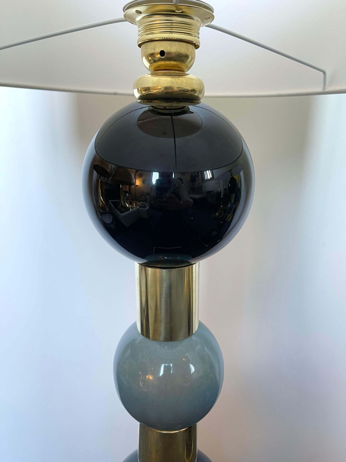 Contemporary Pair Of Brass Murano Glass And Ceramic Ball Lamps, Italy photo Lighting