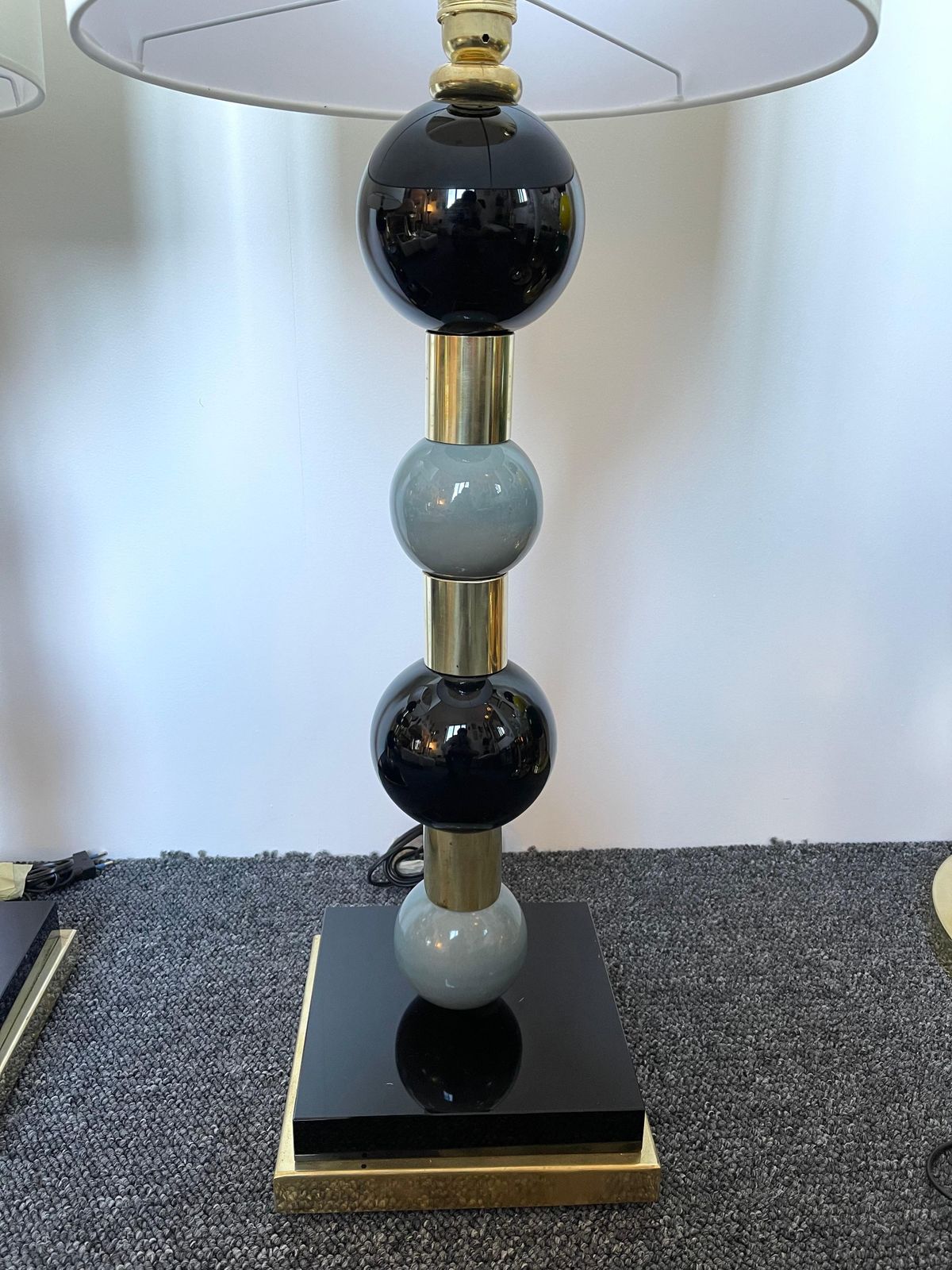 Contemporary Pair Of Brass Murano Glass And Ceramic Ball Lamps, Italy photo buy