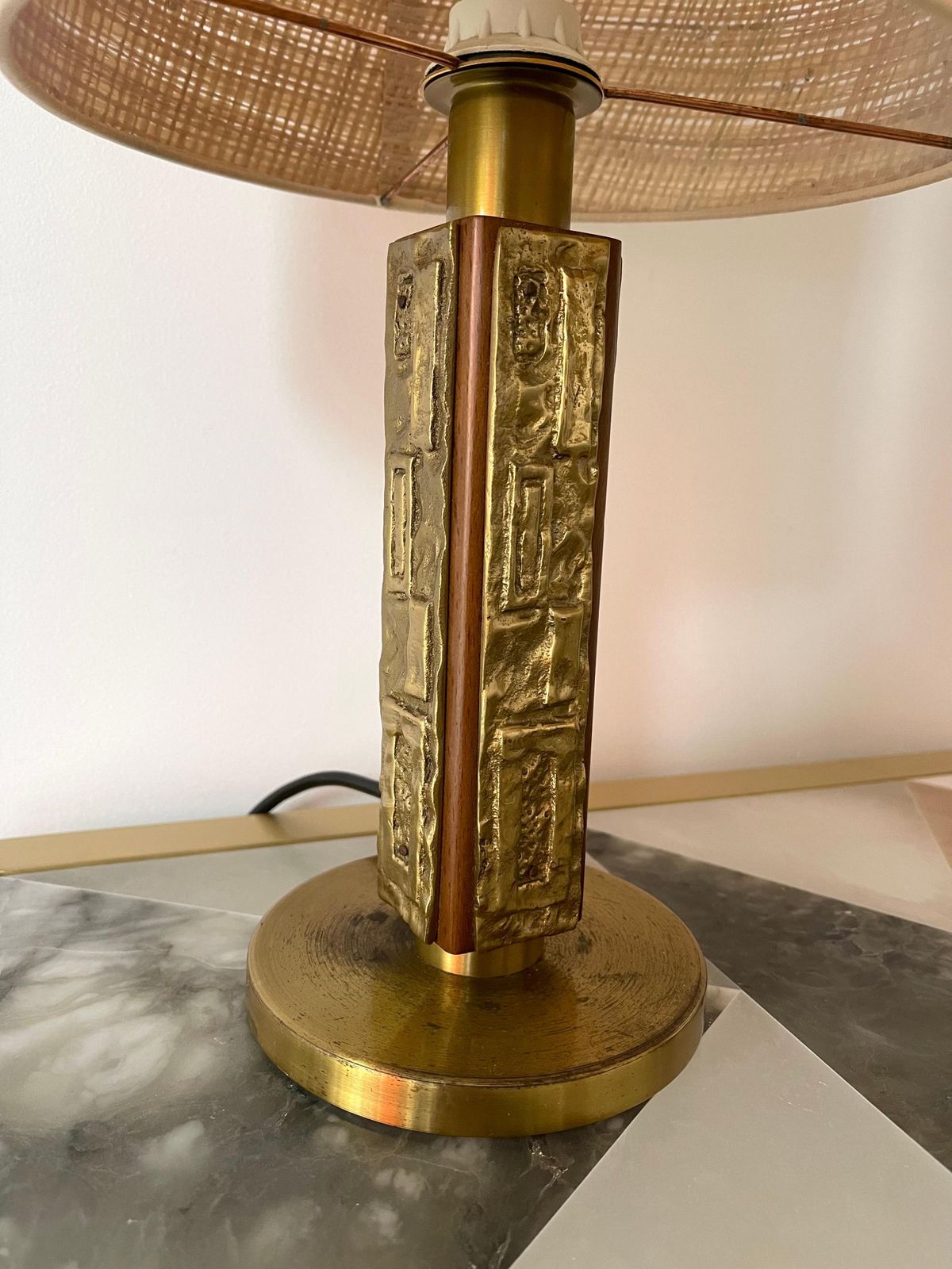 Pair Of Brass And Wood Sculpture Lamps By Angelo Brotto For Esperia Italy, 1970s photo 3421.0