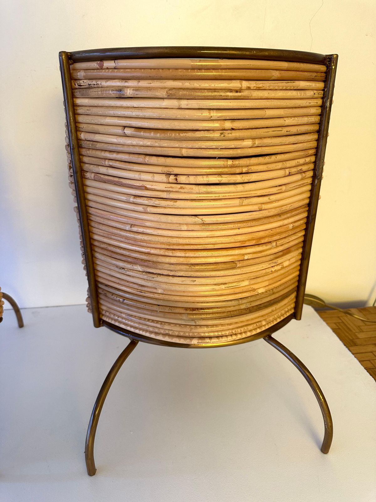 photo buy Pair Of Rattan And Gilt Metal Lamps. Italy, 2000s