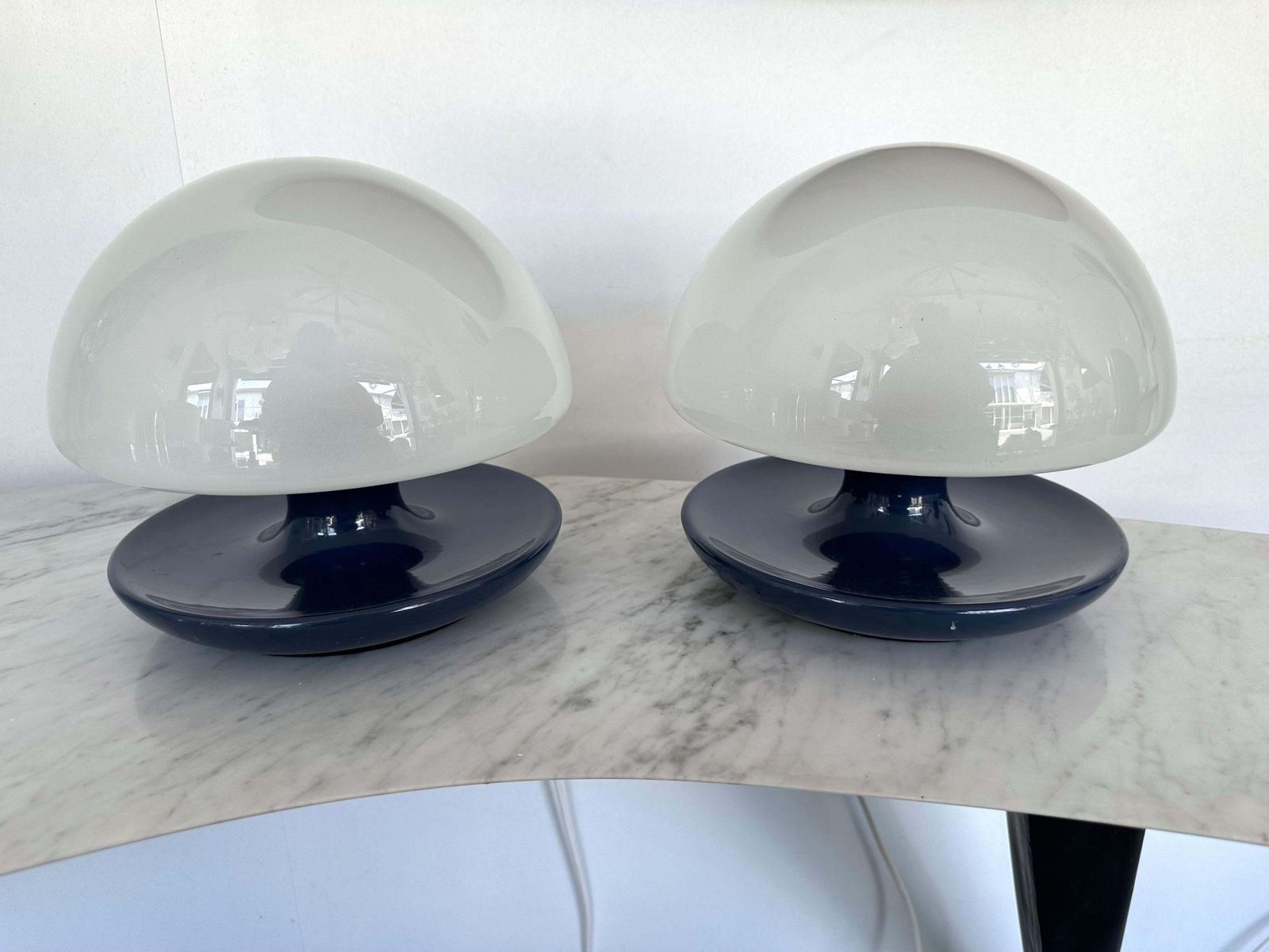 Pair Of Blue Metal And Glass Lamps By Vittorio Balli For Sirrah, Italy, 1970s photo 3421.0