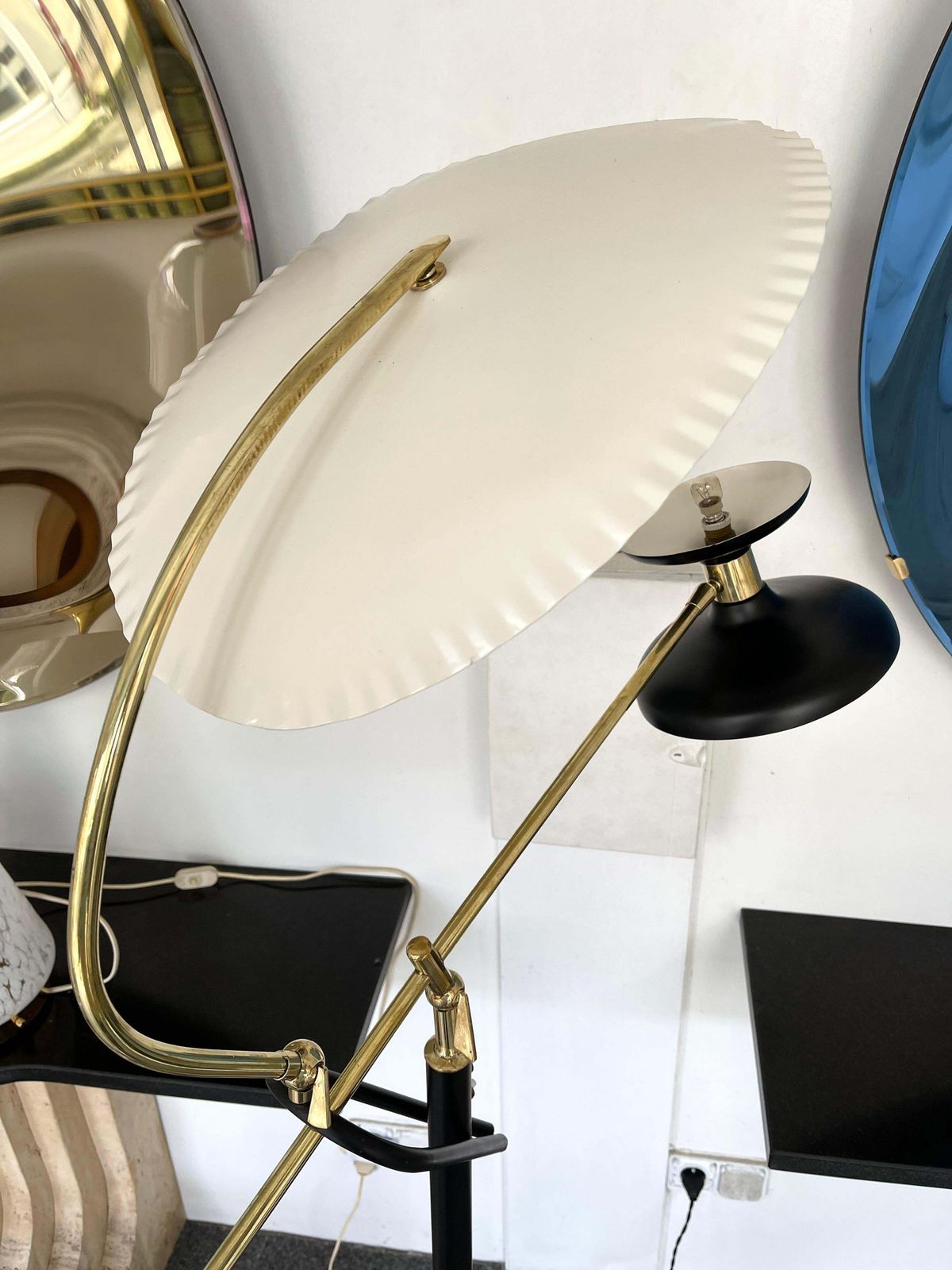 5816.0 Mid Century Modern  Reading Floor Lamp Brass Lacquered Metal, Italy, 1950s photo