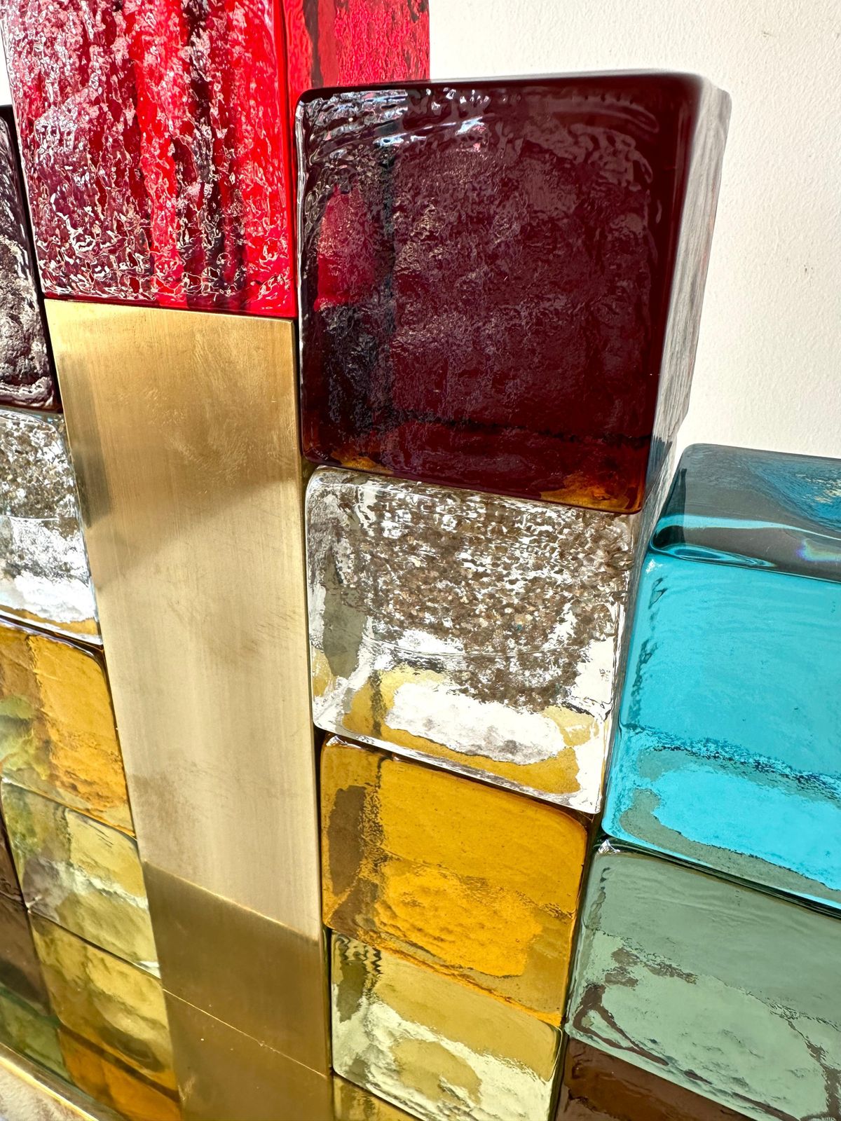 Contemporary Pair Of Lamps Multicolors Cubic Murano Glass And Brass, Italy photo furniture