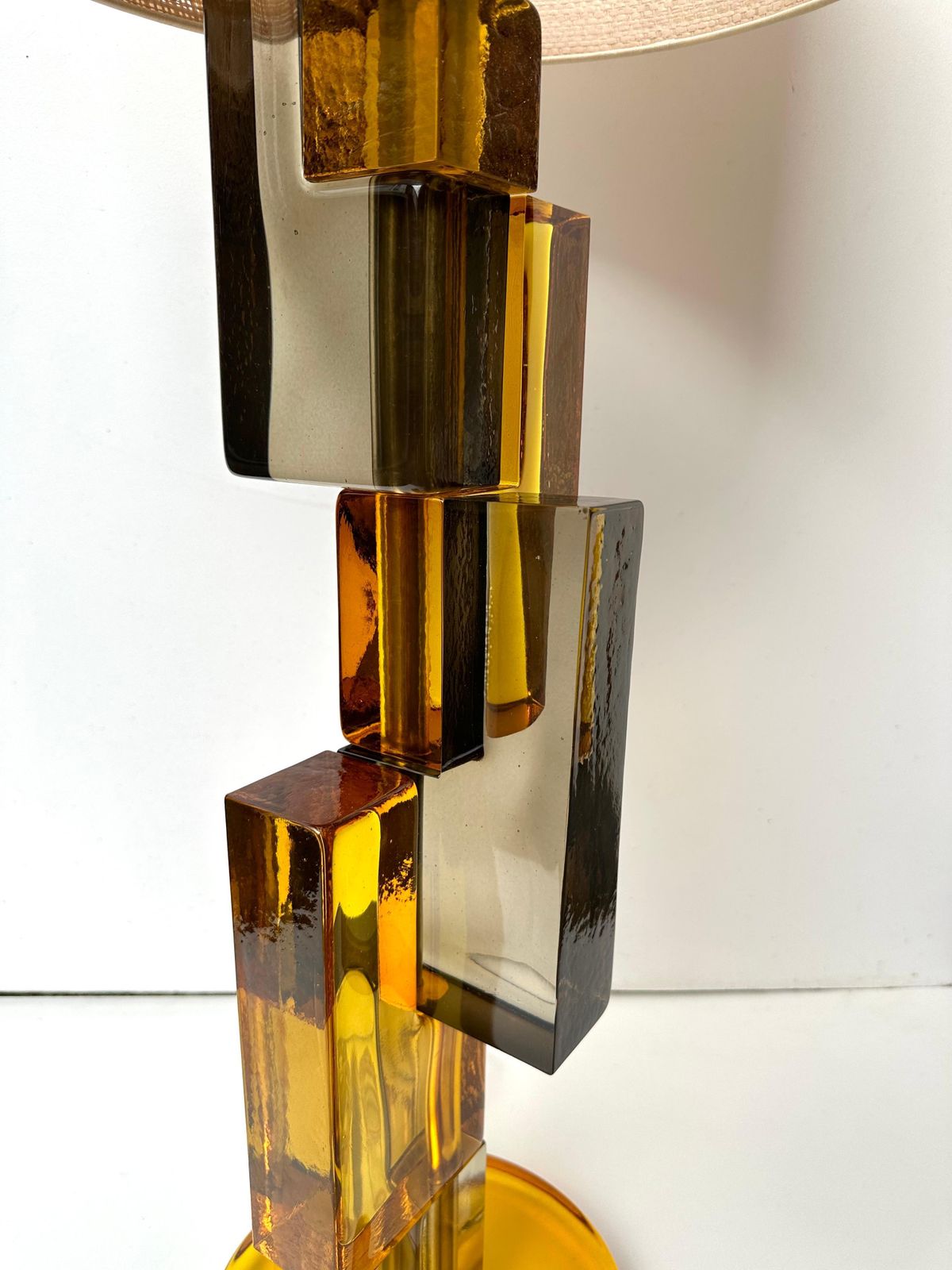 photo furniture Contemporary Pair Of Lamps Amber Smoke Cubic Murano Glass And Brass, Italy