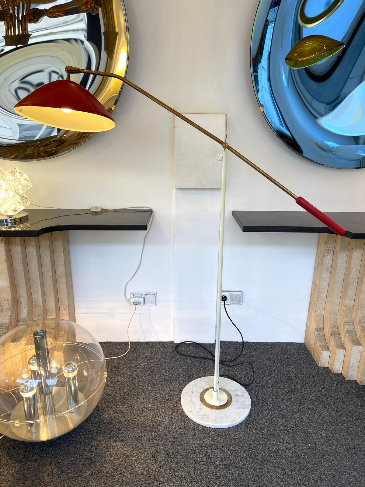 photo furniture Mid Century Reading Floor Lamp Brass Lacquered Metal By Stilnovo, Italy, 1960s