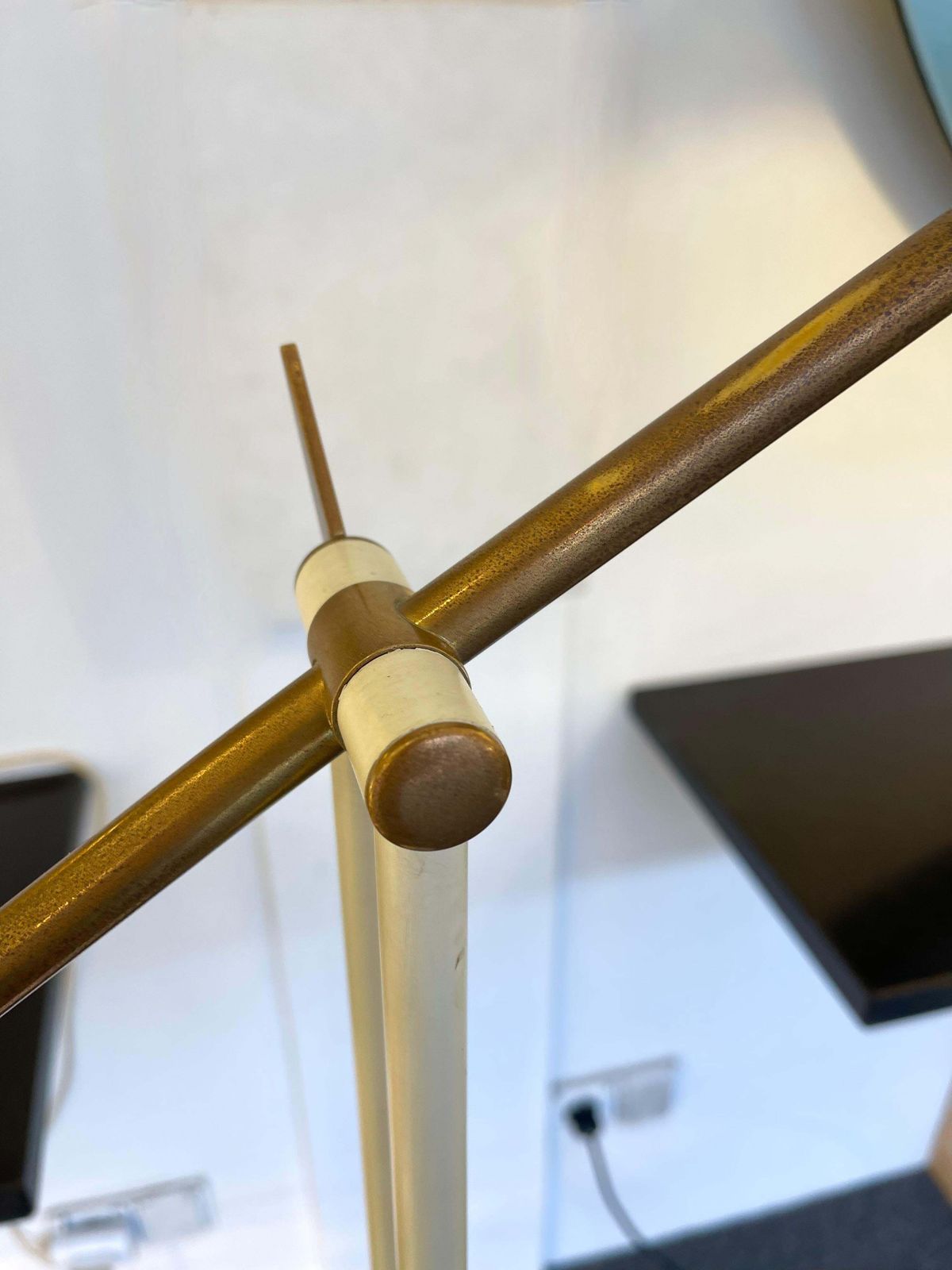photo for sale Mid Century Reading Floor Lamp Brass Lacquered Metal By Stilnovo, Italy, 1960s