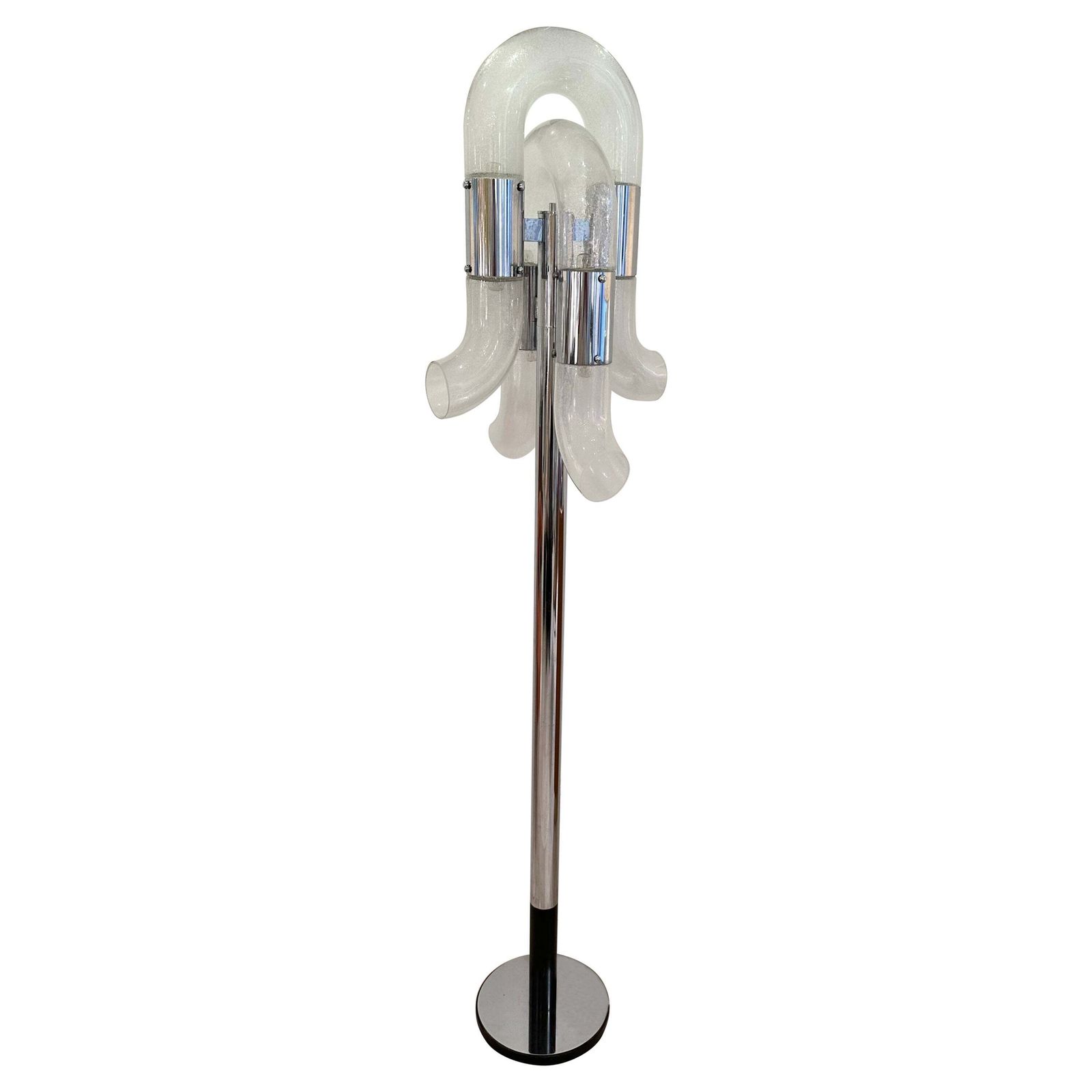Floor Lamp Metal Chrome Murano Glass By Aldo Nason For Mazzega, Italy, 1970s