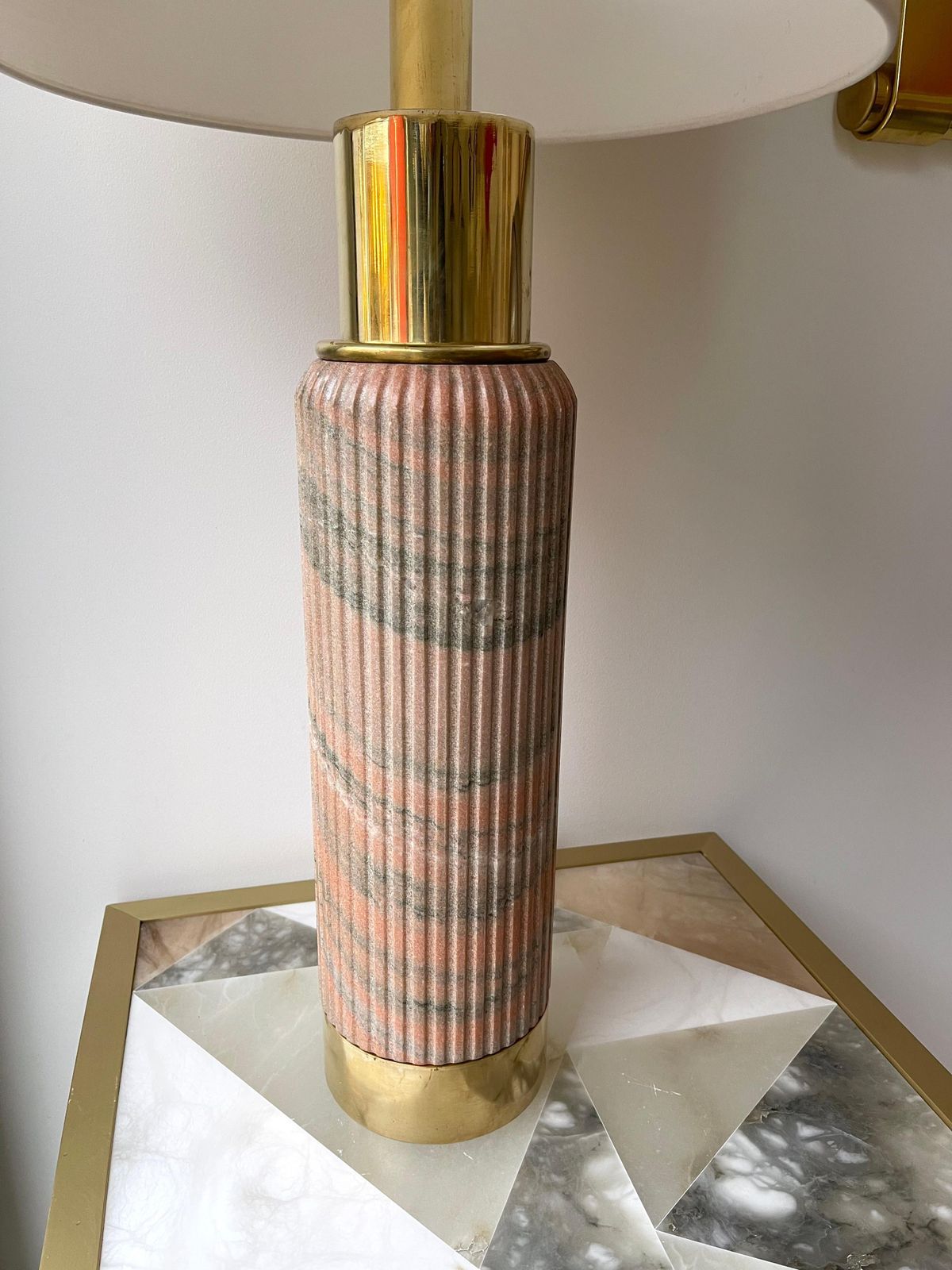 Contemporary Pair Of Brass Lamps Pink Granite Stone, Italy photo Lighting