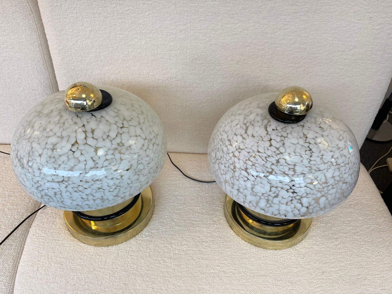 Contemporary Pair Of Murano Glass And Brass Mushroom Lamps. Italy photo 3506.0