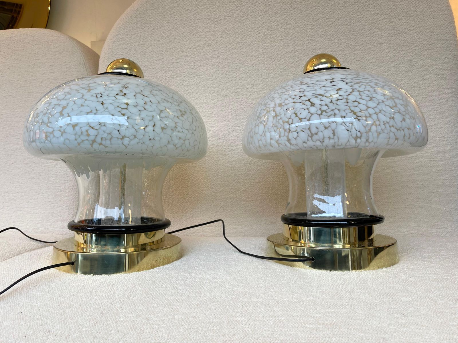 photo furniture Contemporary Pair Of Murano Glass And Brass Mushroom Lamps. Italy