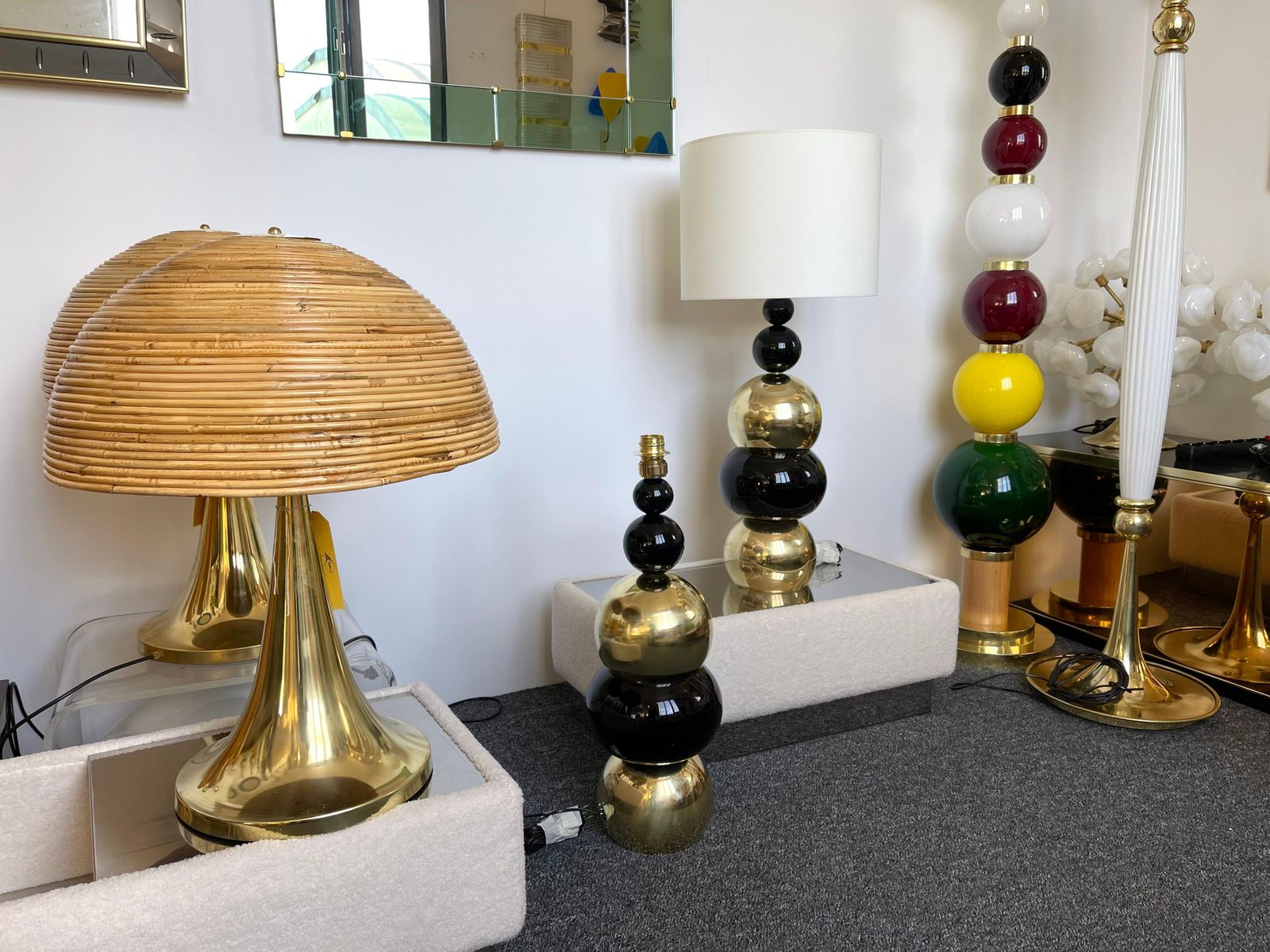 Contemporary Pair Of Brass Murano Glass Atomo Lamps, Italy photo Lighting