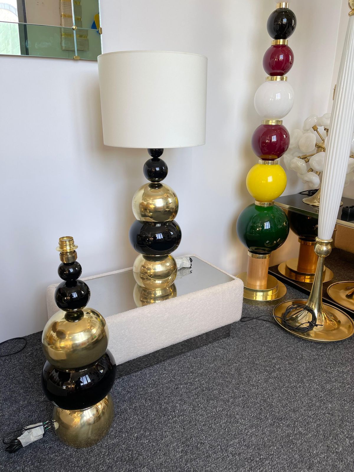 Contemporary Pair Of Brass Murano Glass Atomo Lamps, Italy photo 3592.0