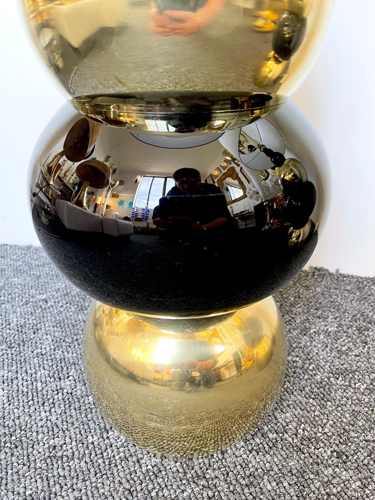 Contemporary Pair Of Brass Murano Glass Atomo Lamps, Italy photo vintage