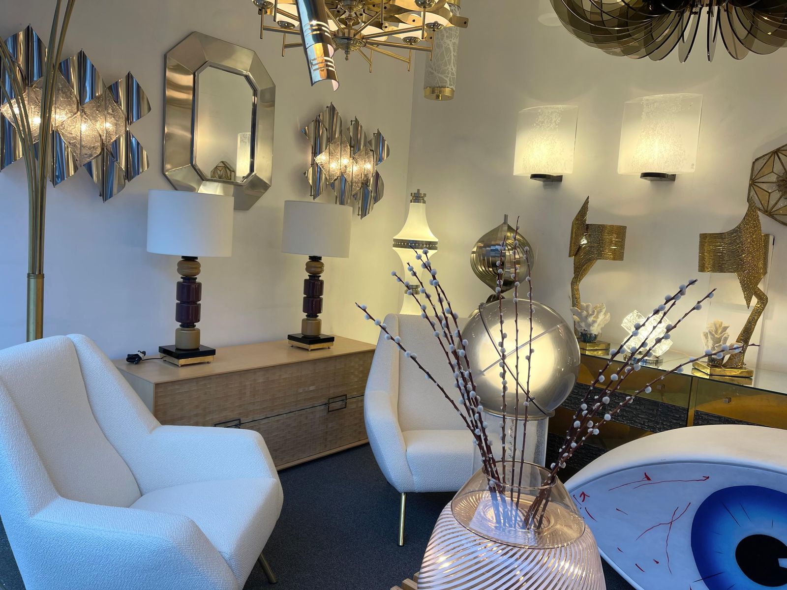 photo furniture Contemporary Pair Of Brass Murano Glass Totem Lamps, Italy