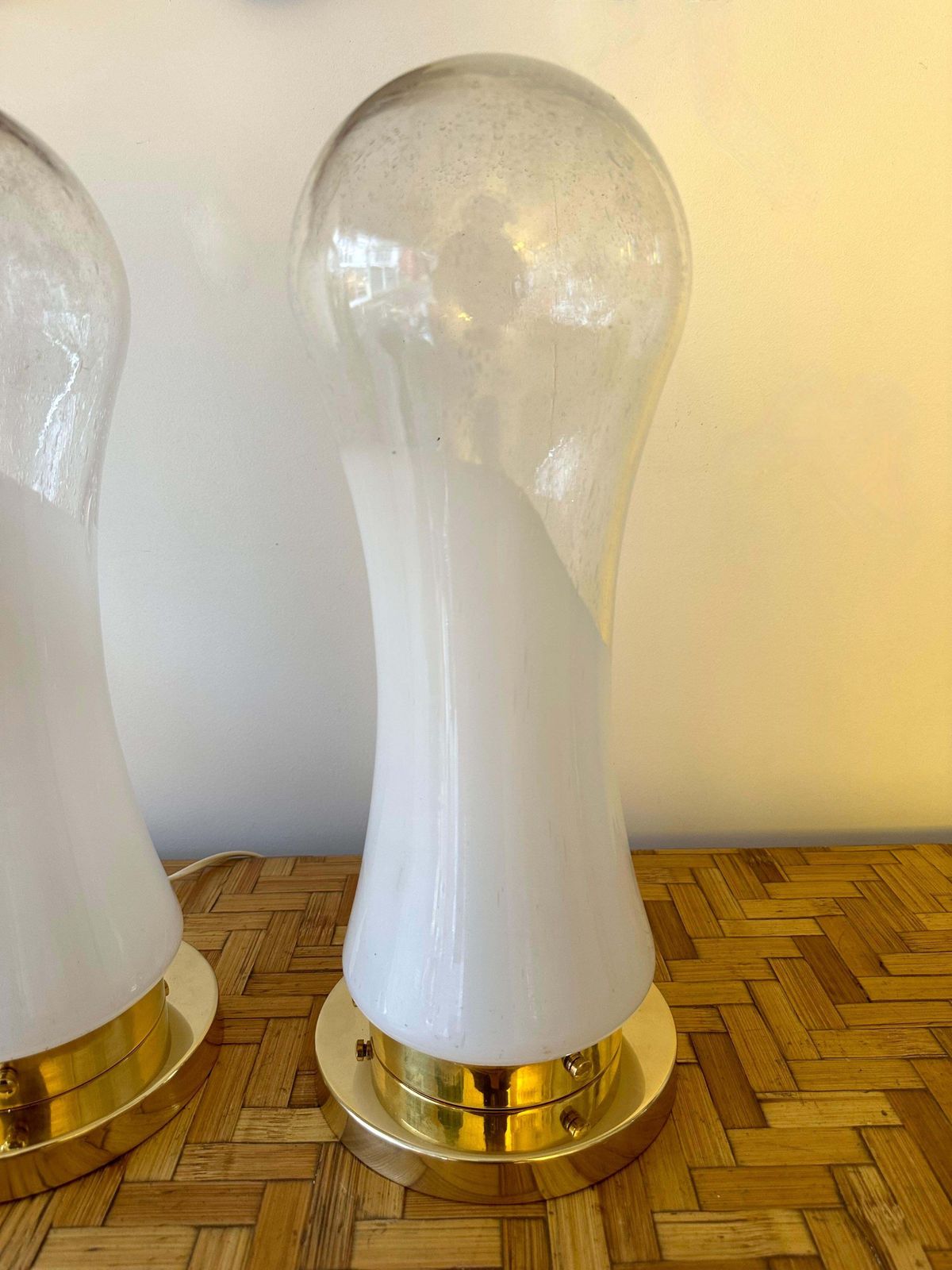 Pair Of Murano Glass And Brass Lamps By Mazzega, Italy, 1970s photo vintage