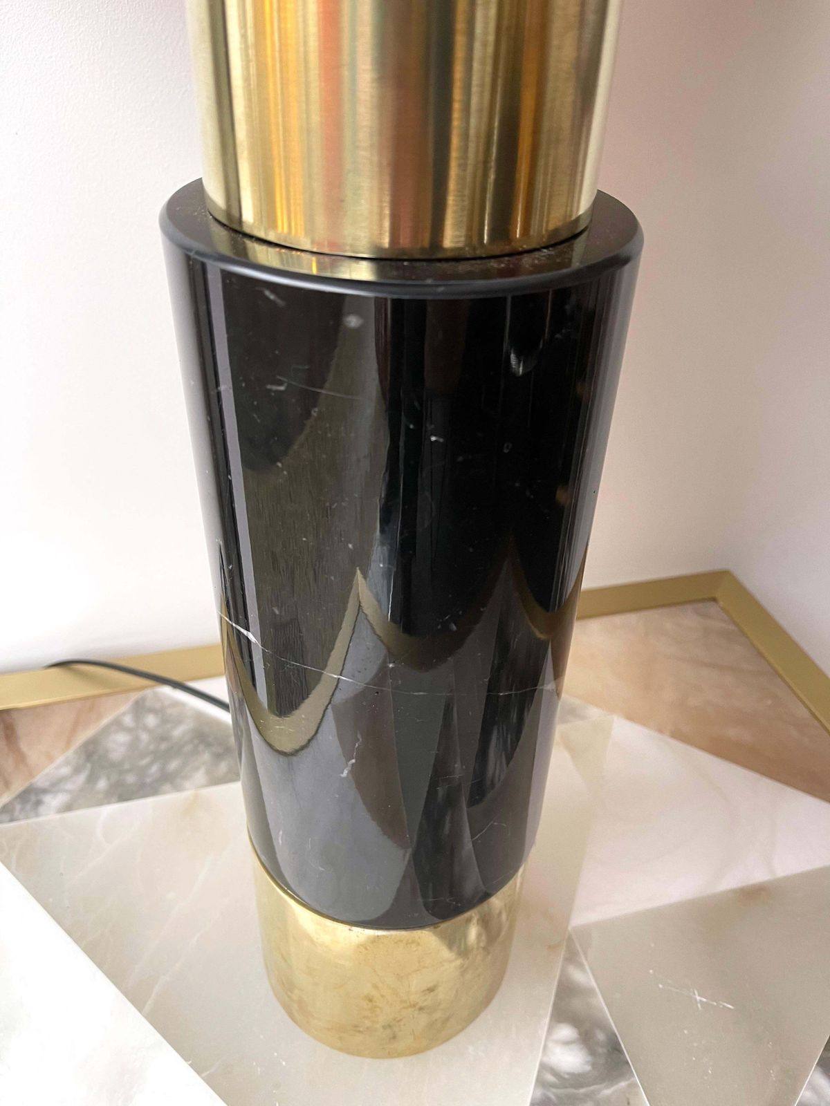 Contemporary Pair Of Brass Lamps Black Marble, Italy photo Lighting