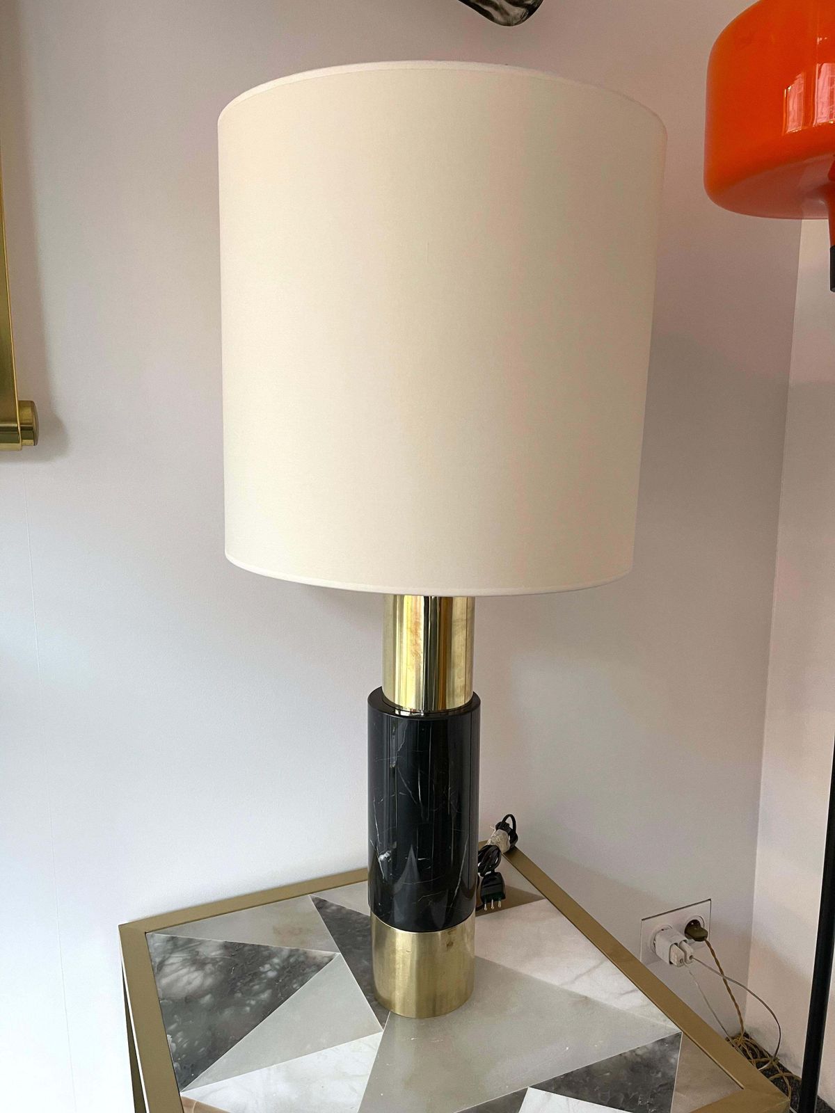 Contemporary Pair Of Brass Lamps Black Marble, Italy photo 3592.0