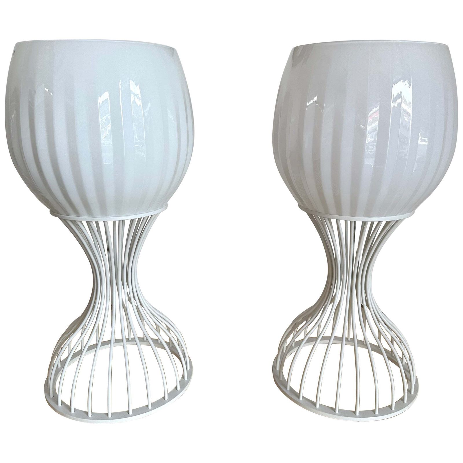 Pair Of Lamps Cup Murano Glass And White Metal By Vistosi, Italy, 1990s