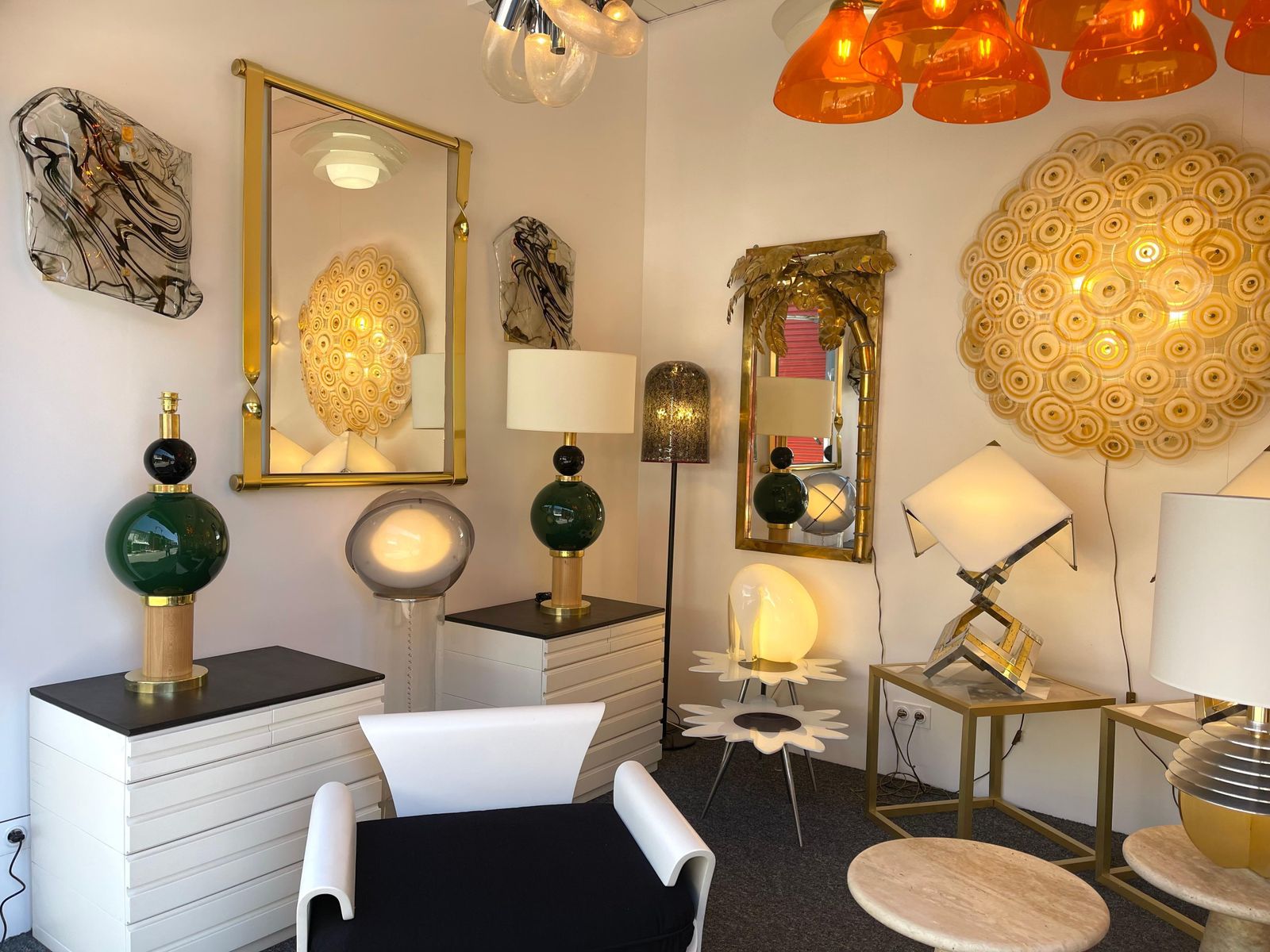 Contemporary Pair Of Brass Murano Glass And Wood Lamps, Italy photo Lighting