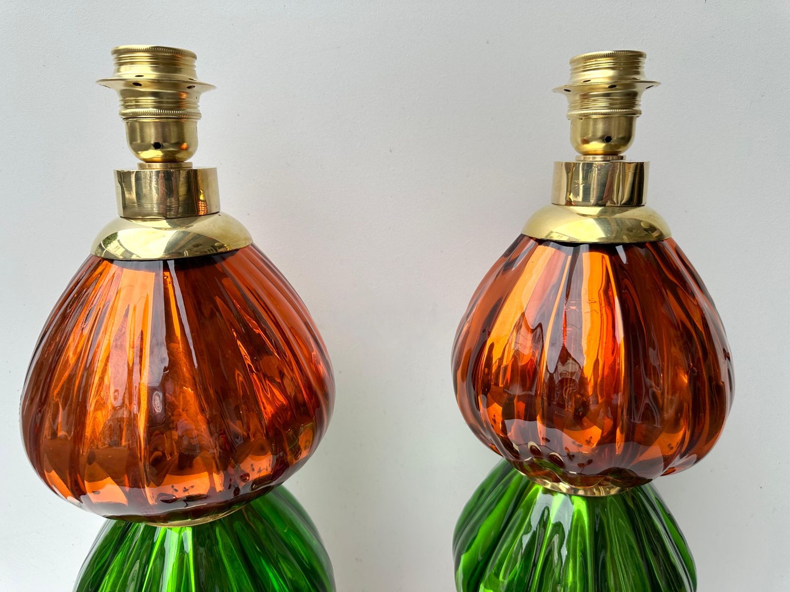 4021.0 Contemporary Pair Of Brass And Colored Mirrored Murano Glass Lamps, Italy photo