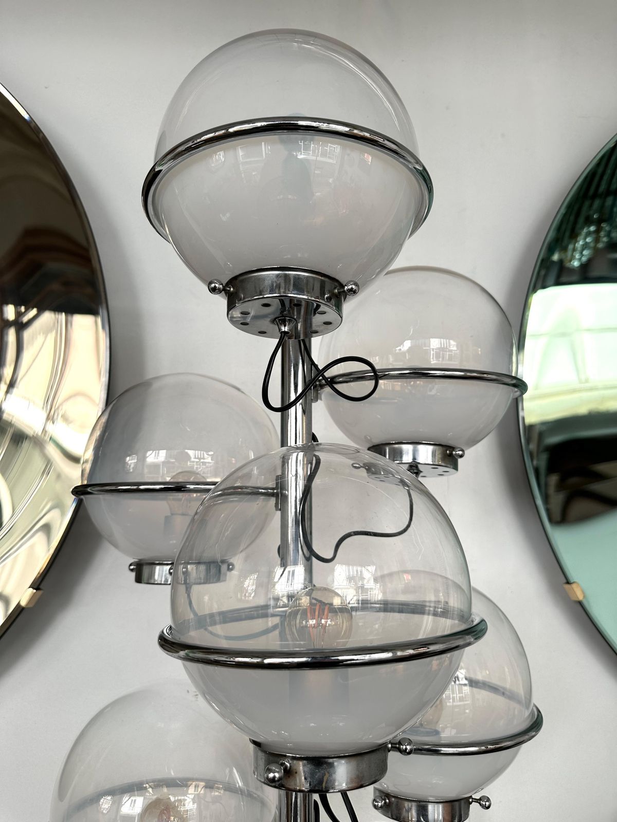 Large Floor Lamp Metal And White Smoke Glass Globe By Candle, Italy, 1970s photo buy