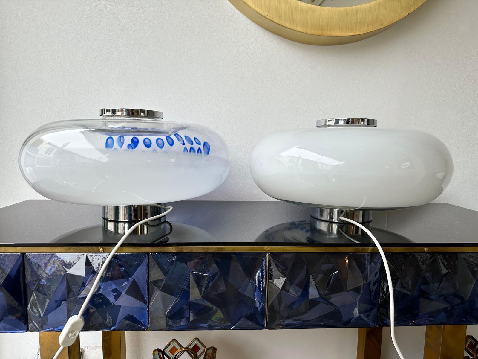Lighting Midcentury Pair Of Murano Glass And Metal Ufo Lamps By Esperia, Italy, 1970s photo