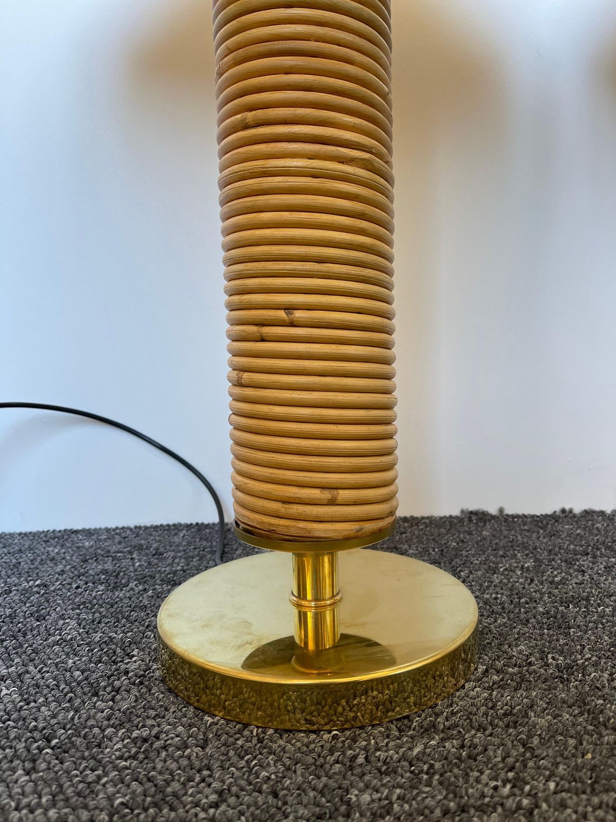 Pair Of Rattan And Brass Lamps, Italy photo Lighting