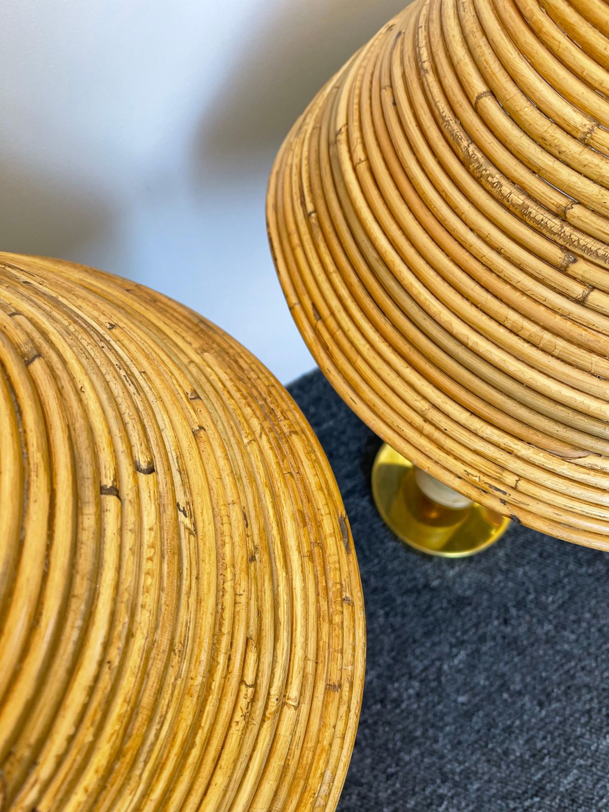 photo furniture Pair Of Rattan And Brass Lamps, Italy
