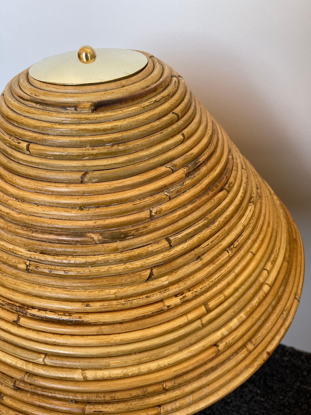 Lighting Pair Of Rattan And Brass Lamps, Italy photo